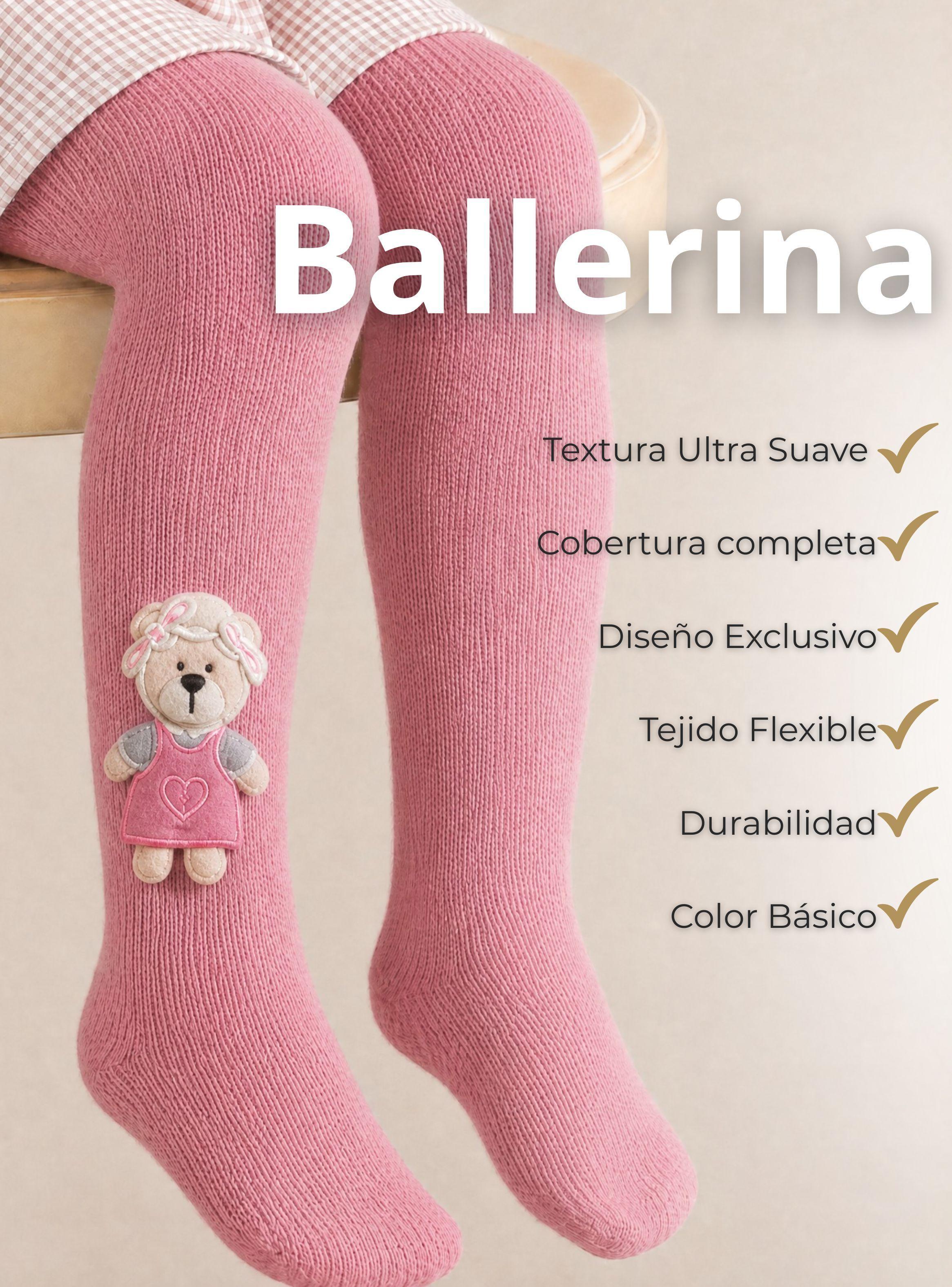 Panty 3D Osito Rosado Tejida Niña Ballerina 78% Algodón Premium-4