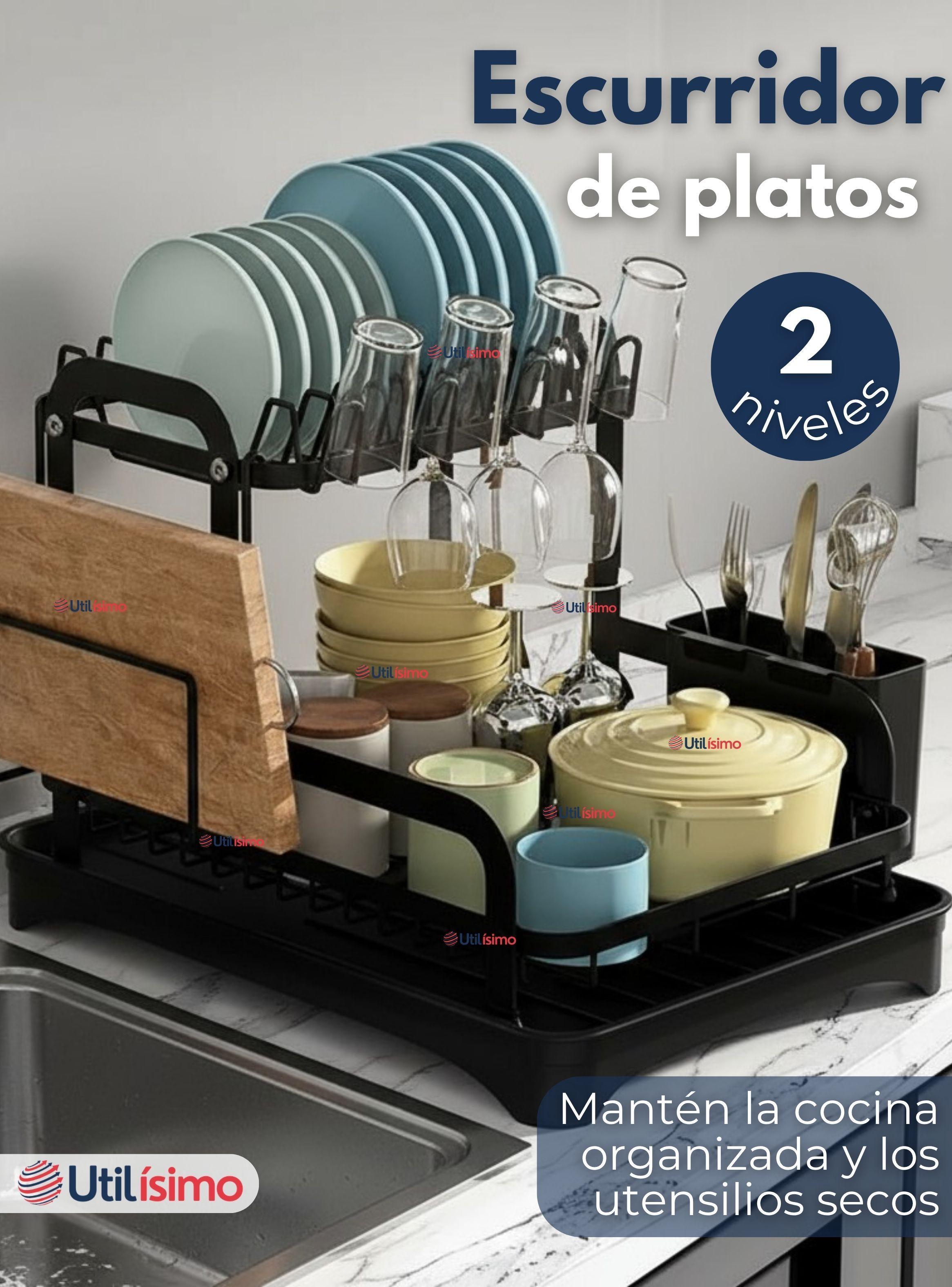 Secador Escurridor Para Platos Loza Vajilla 2 Niveles Drenaje Automático-4