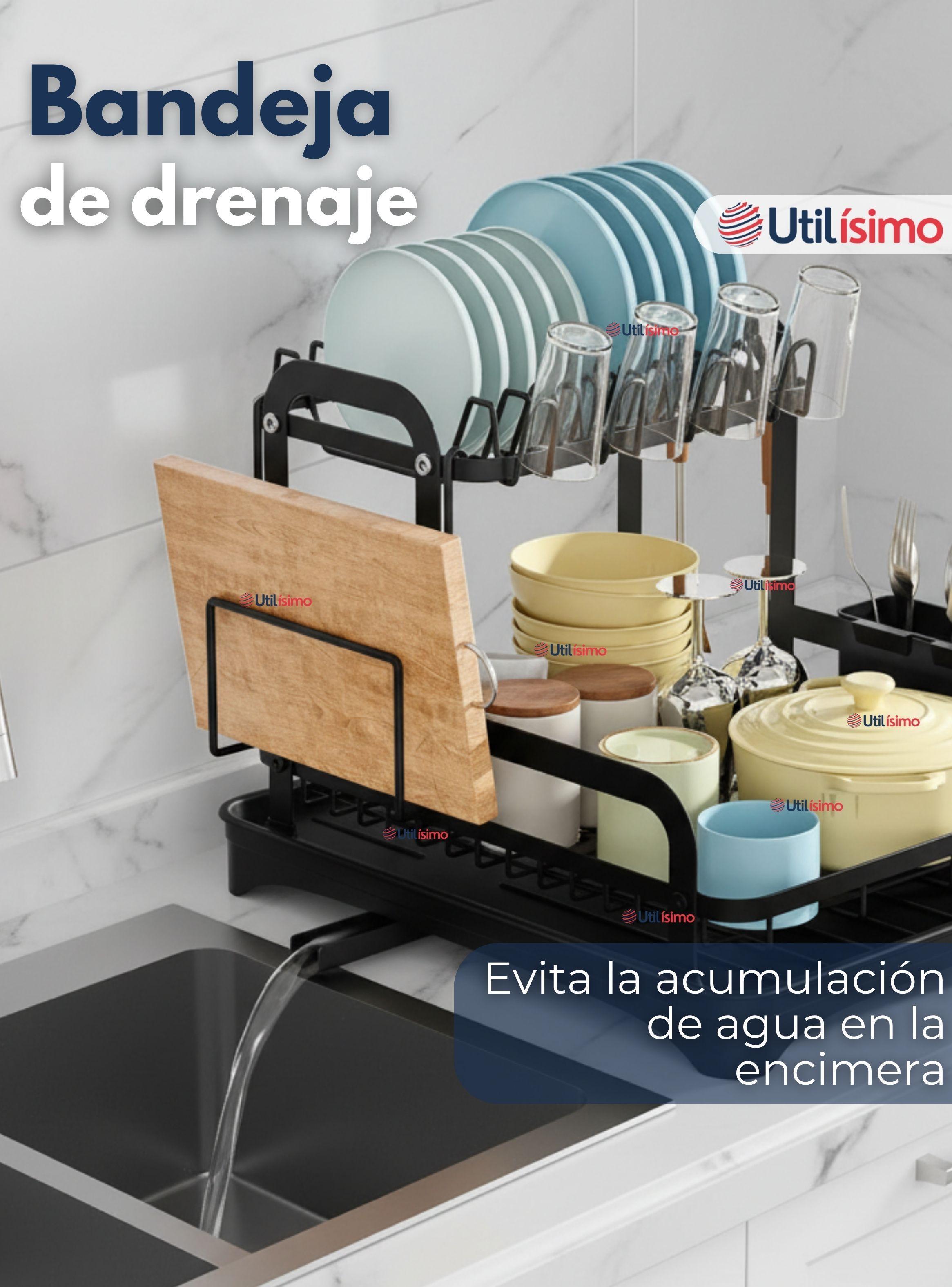 Secador Escurridor Para Platos Loza Vajilla 2 Niveles Drenaje Automático-5