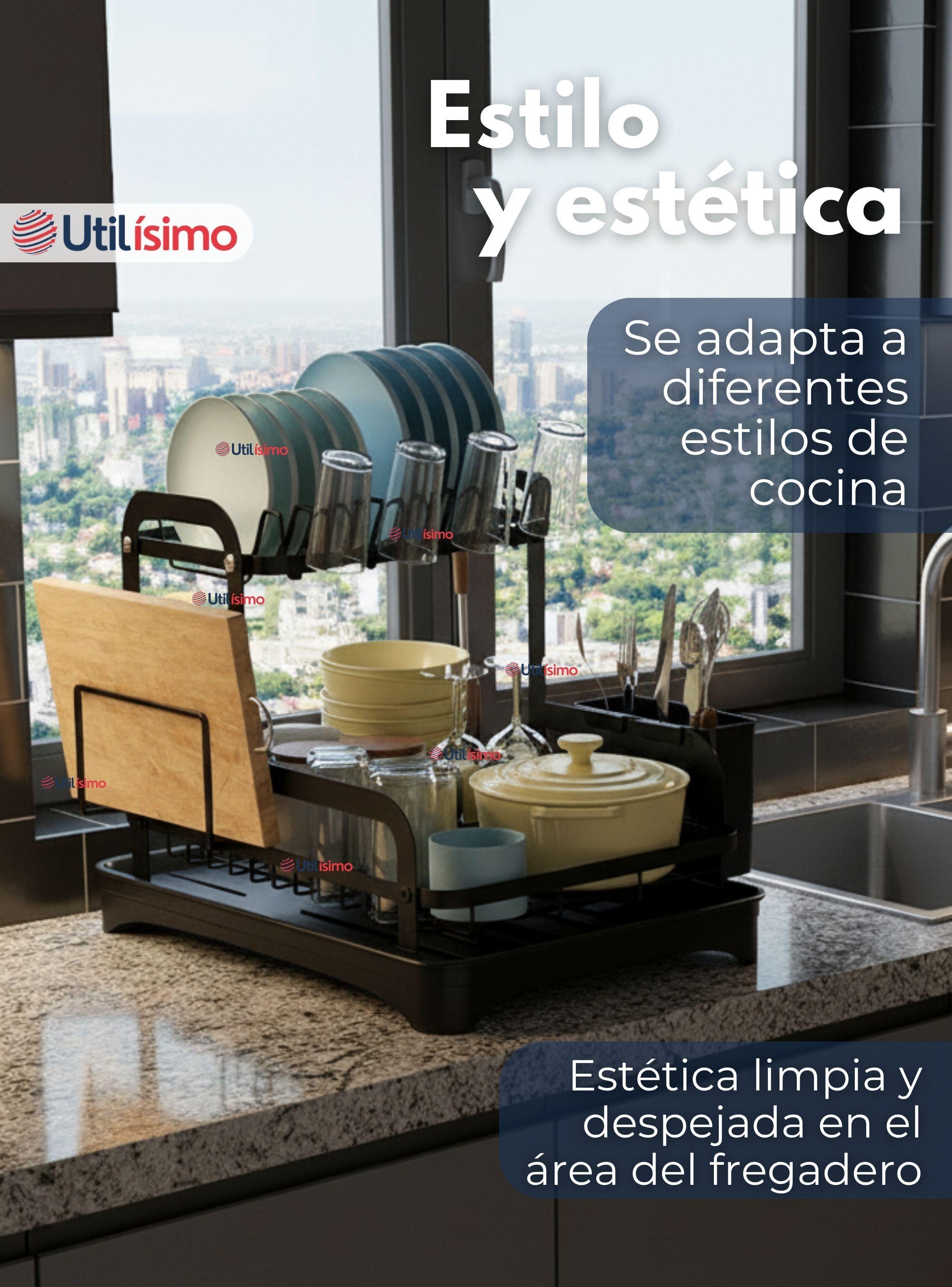 Secador Escurridor Para Platos Loza Vajilla 2 Niveles Drenaje Automático-6