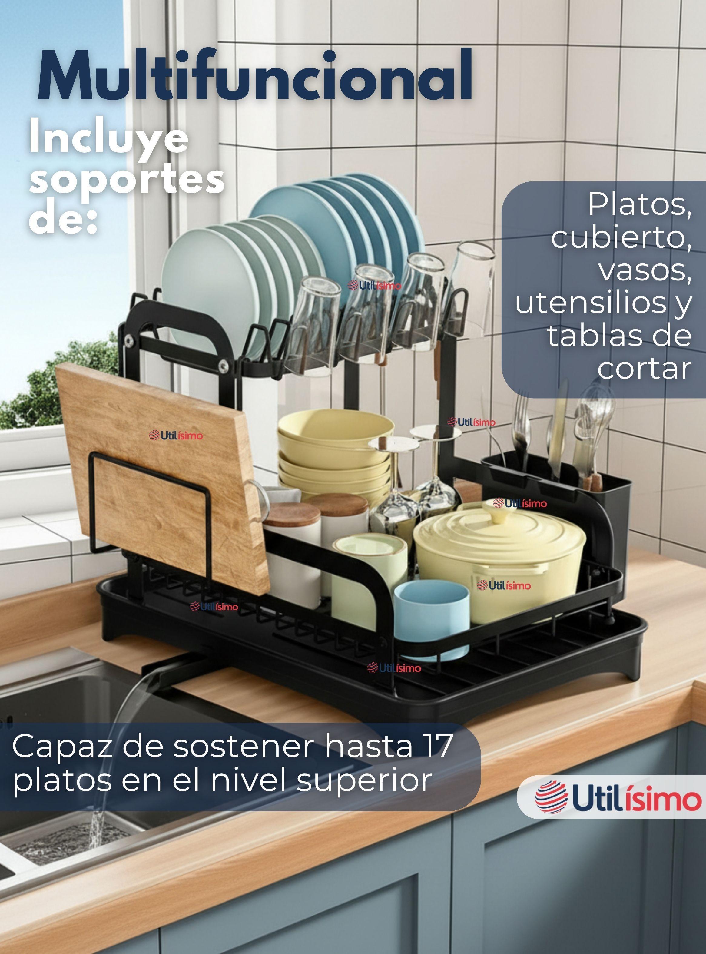 Secador Escurridor Para Platos Loza Vajilla 2 Niveles Drenaje Automático-7