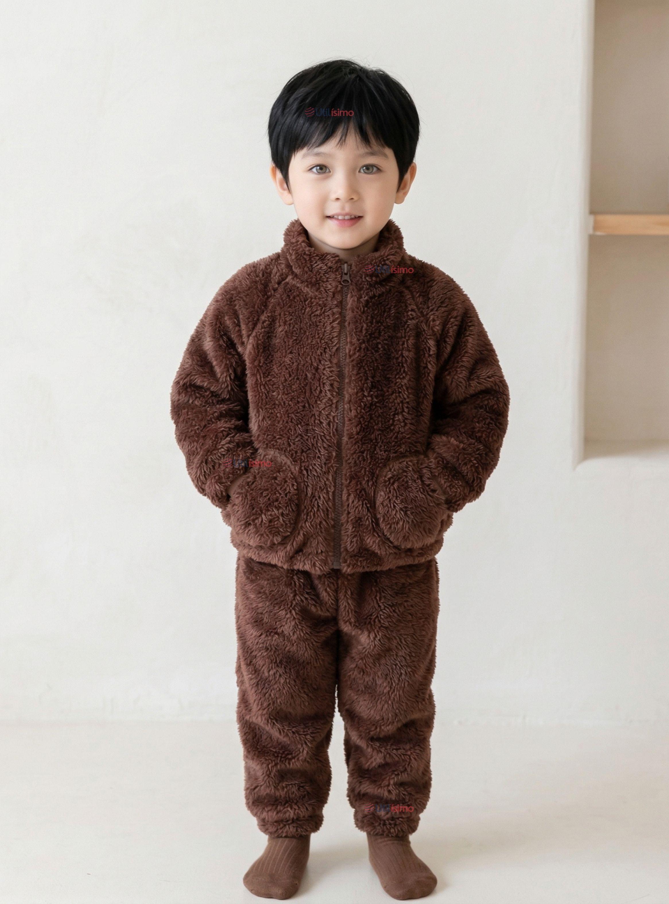 Conjunto 2 Piezas Buzo Polerón Pantalón Bebe Niño de Poliéster Brown-0