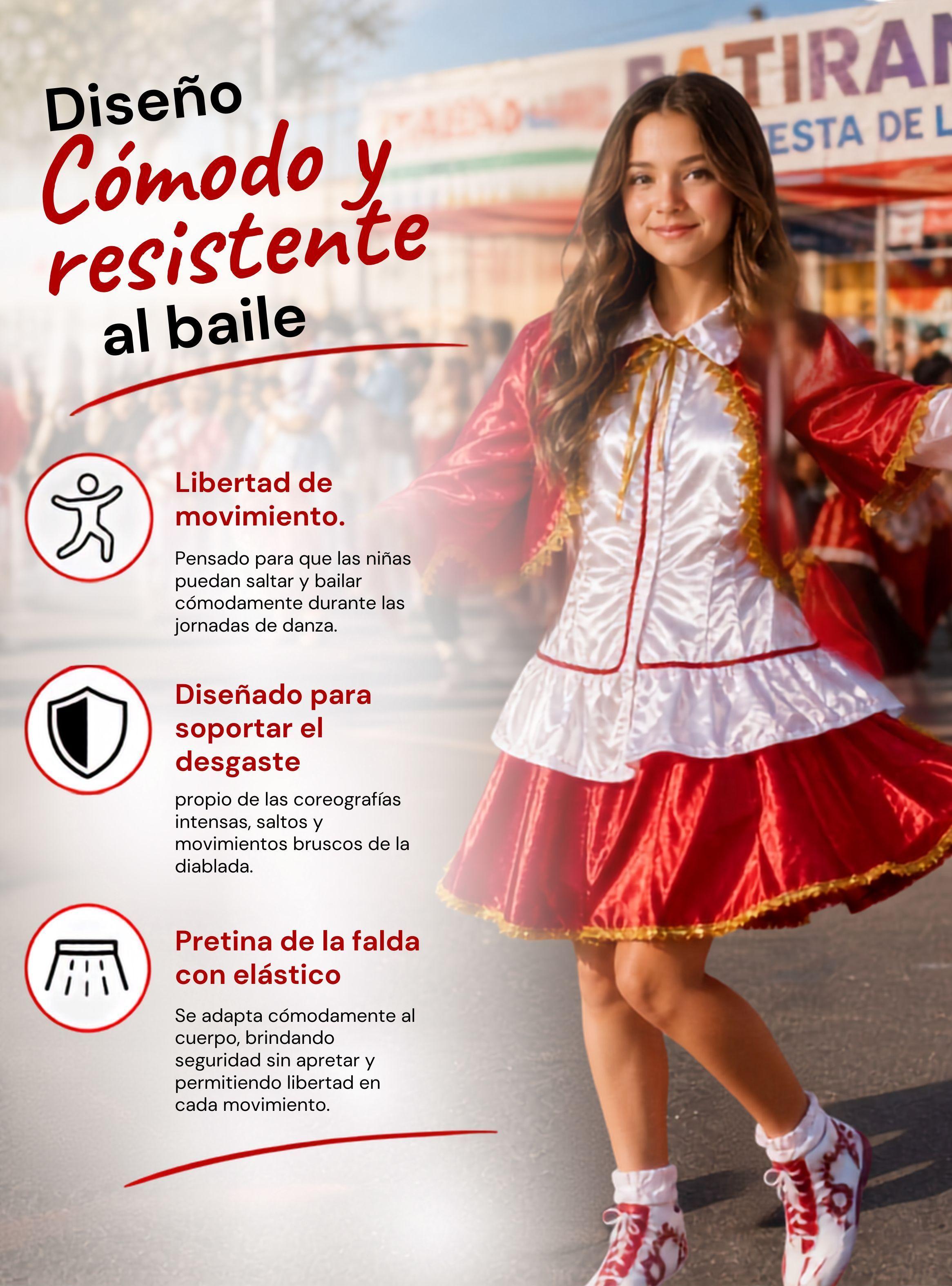 Traje Tirana Diablada Rojo 3 Piezas Juvenil Fiestas Patrias Baile Típico-6