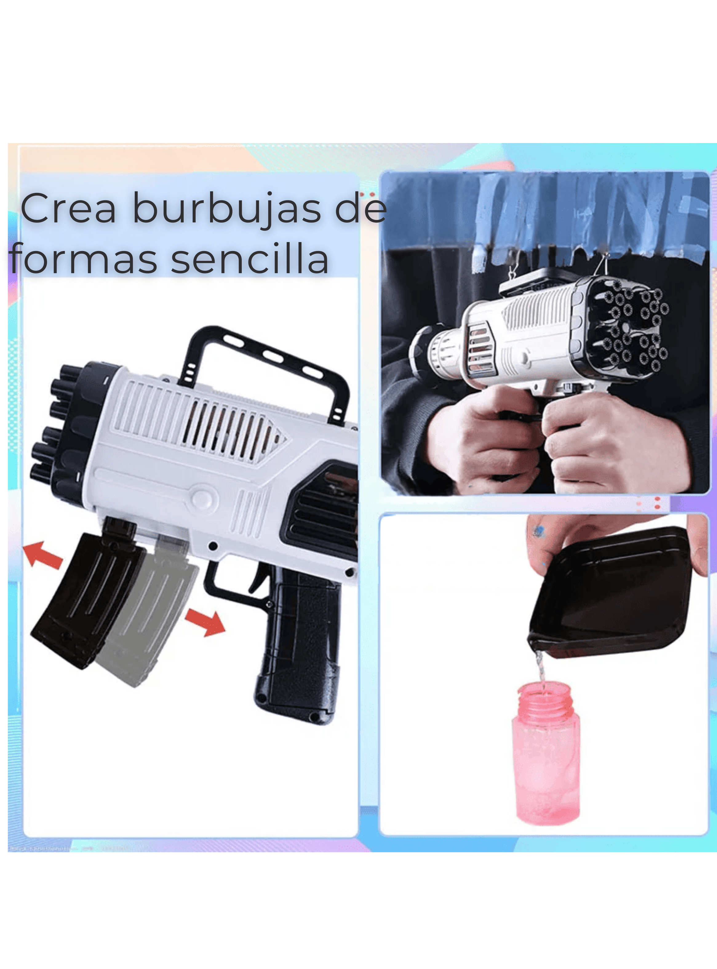 Pistola De Burbujas 44 Agujeros Eléctrica Manual Juguete Niño-2