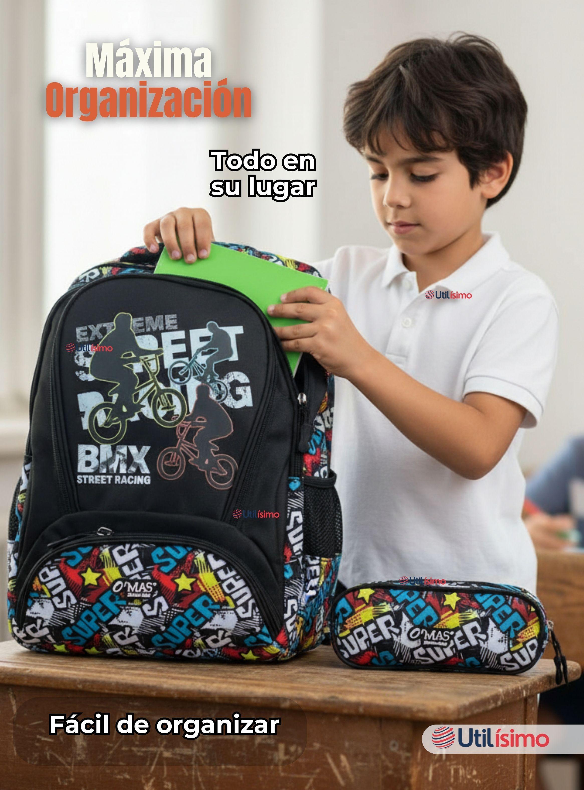 Mochila Escolar Kit + Estuche y Lonchera 45 cm Tela Oxford BMX Street Racing para Niños-5