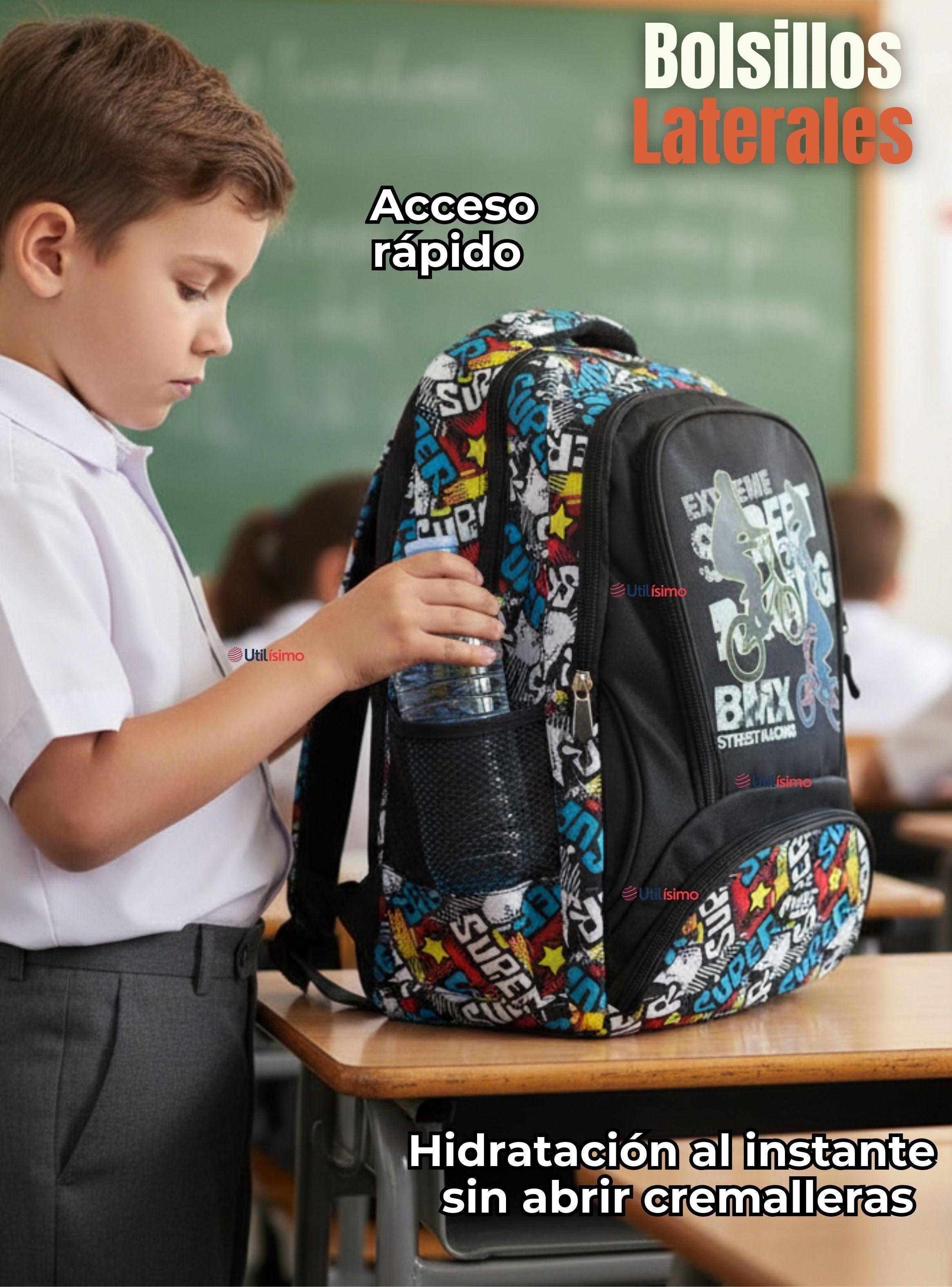 Mochila Escolar Kit + Estuche y Lonchera 45 cm Tela Oxford BMX Street Racing para Niños-6