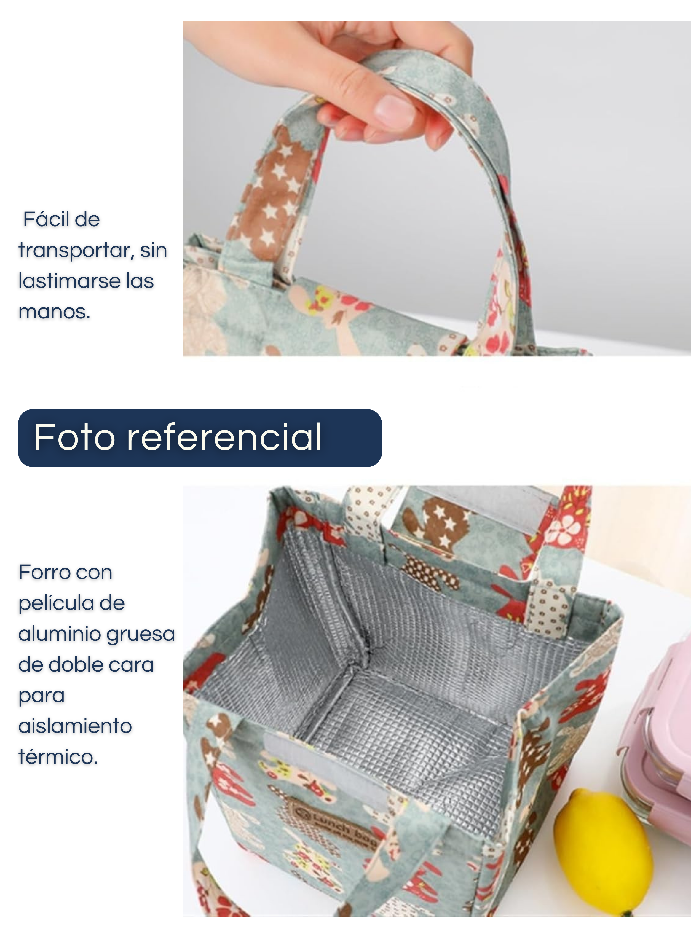 Lonchera Térmica Estampada Bolsa de Mano para Picnic Portátil-4