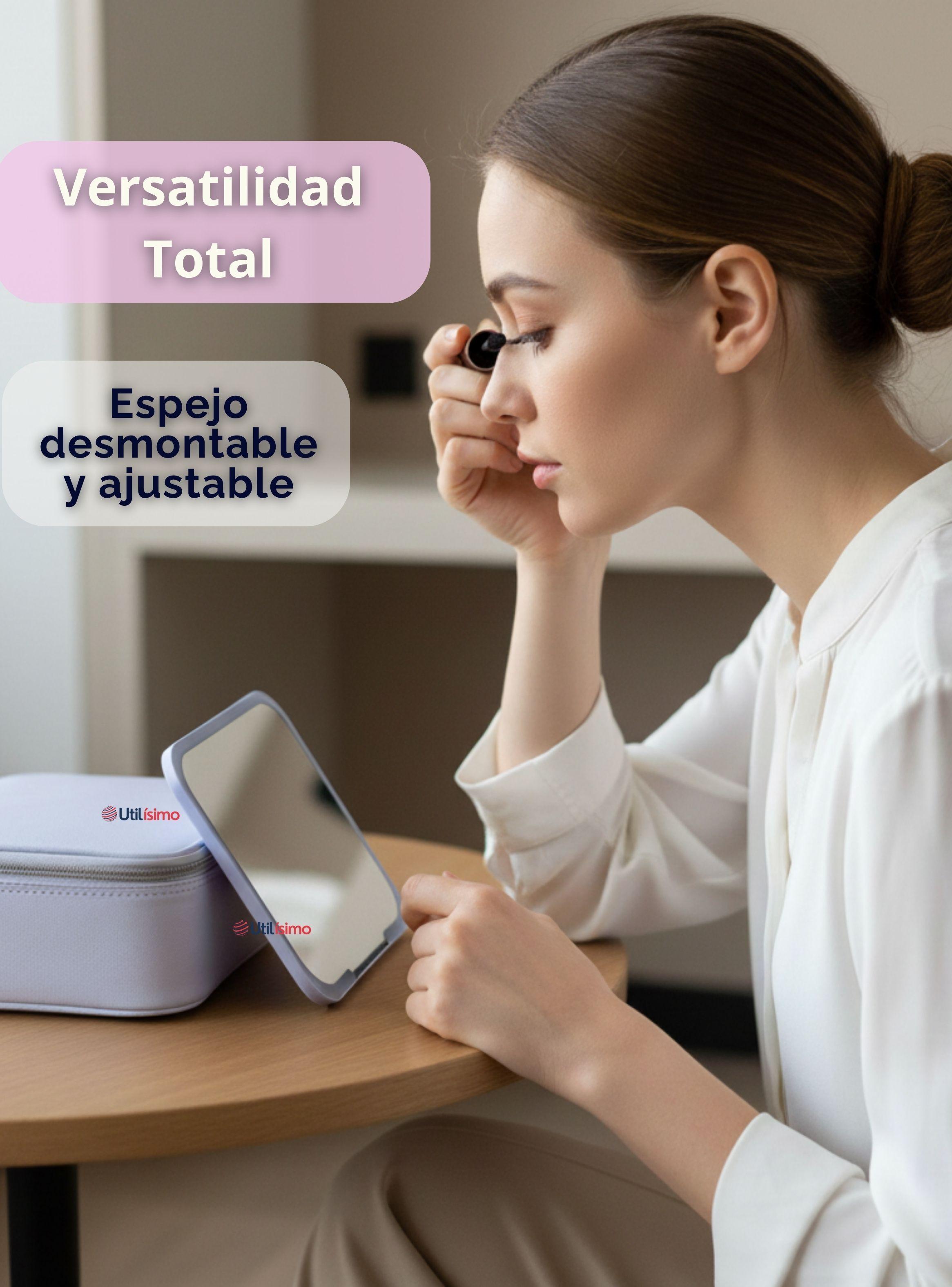 Estuche Maquillaje 2 en 1 Bolso Cosmetiquero Espejo Con Luz Led Organizador Color Blanco-5