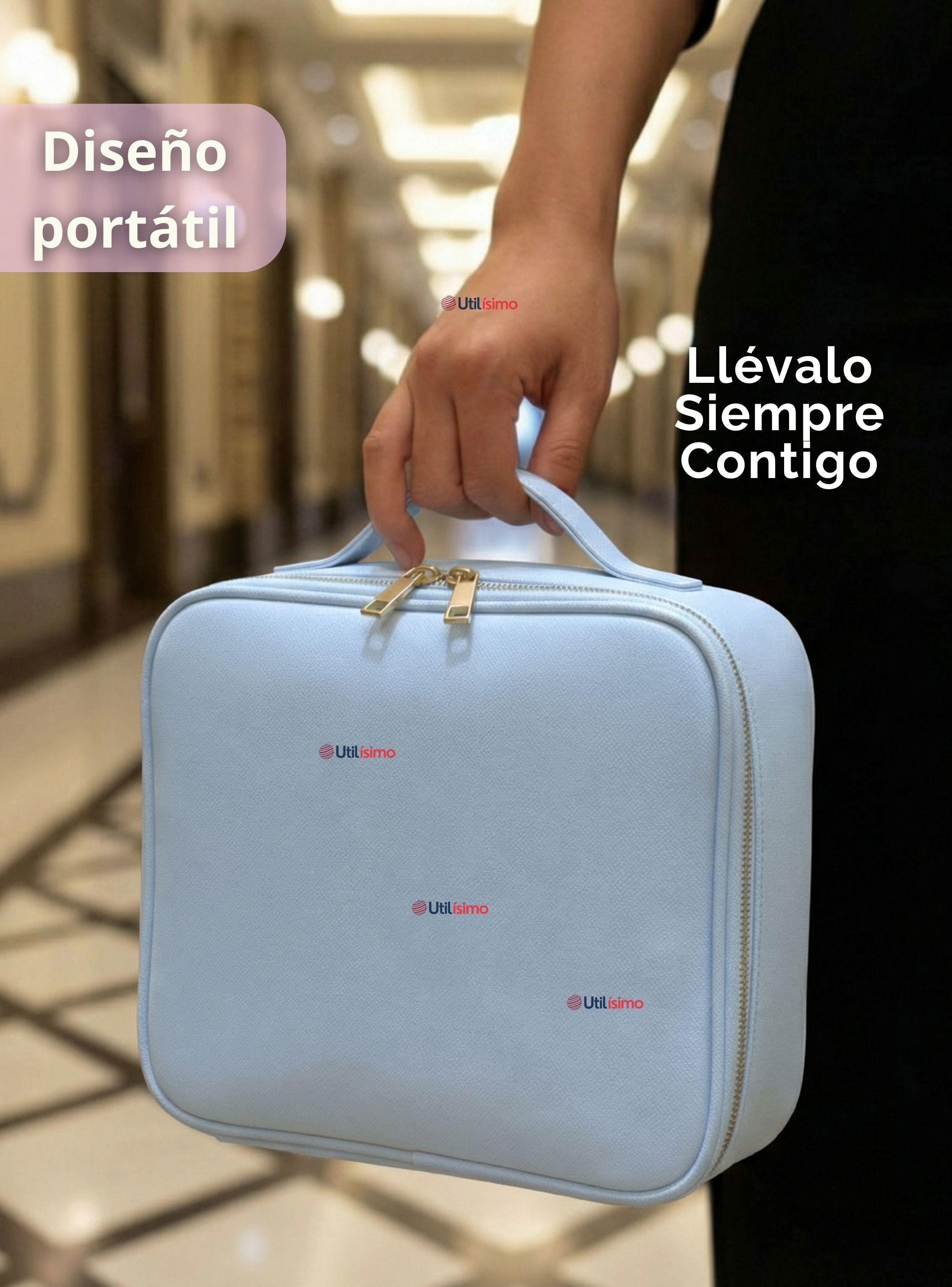 Estuche Maquillaje 2 en 1 Bolso Cosmetiquero Espejo Con Luz Led Organizador Color Blanco-7