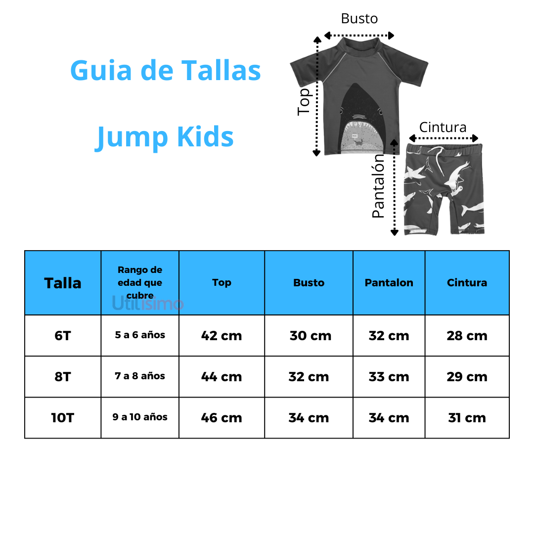 Traje De Baño 2 Piezas Manga Larga Niño Jump Kids Tiburón-1