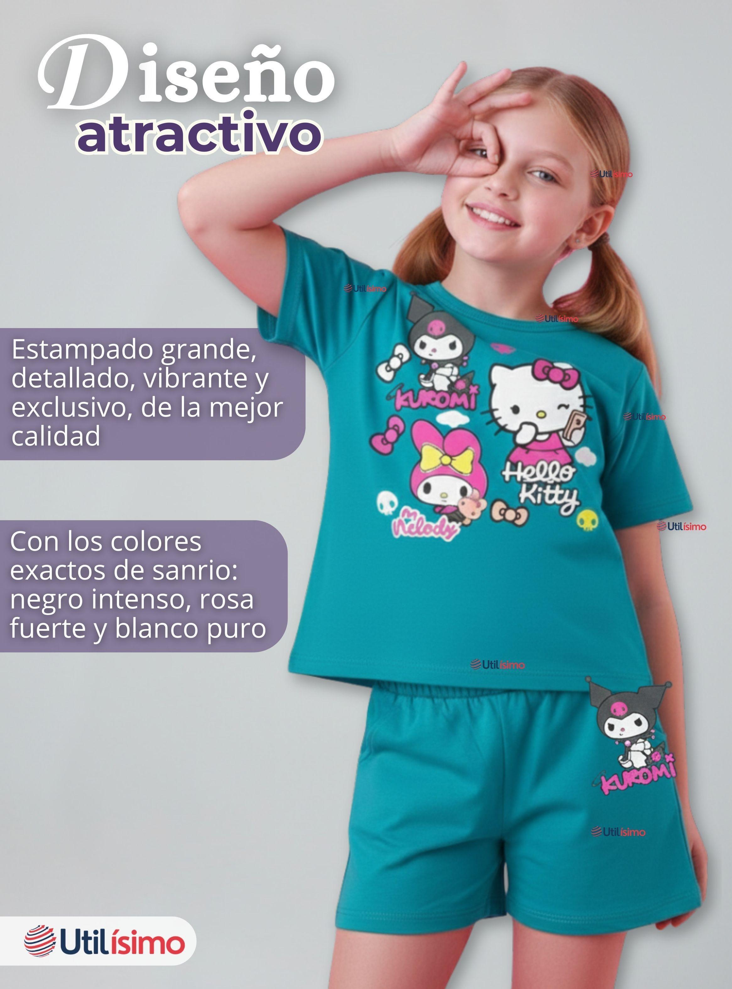 Pack 3 Conjunto Sanrio 100% Algodón Polera Pantalón Corto para Niña Kuromi Hello Kitty My Melody-5