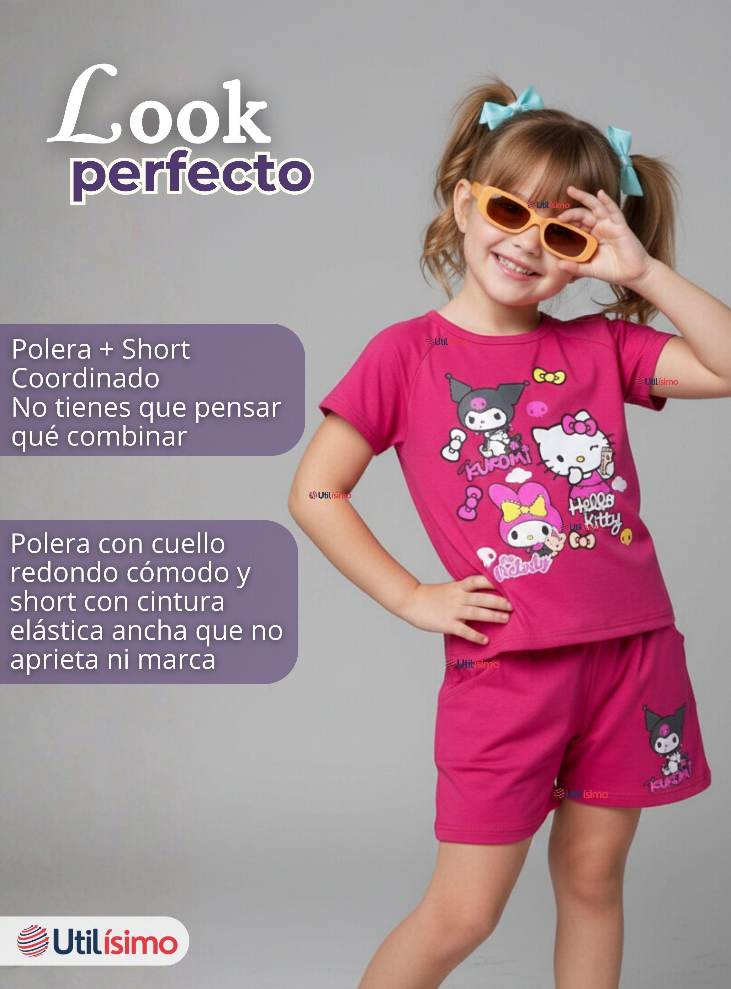 Pack 3 Conjunto Sanrio 100% Algodón Polera Pantalón Corto para Niña Kuromi Hello Kitty My Melody-6