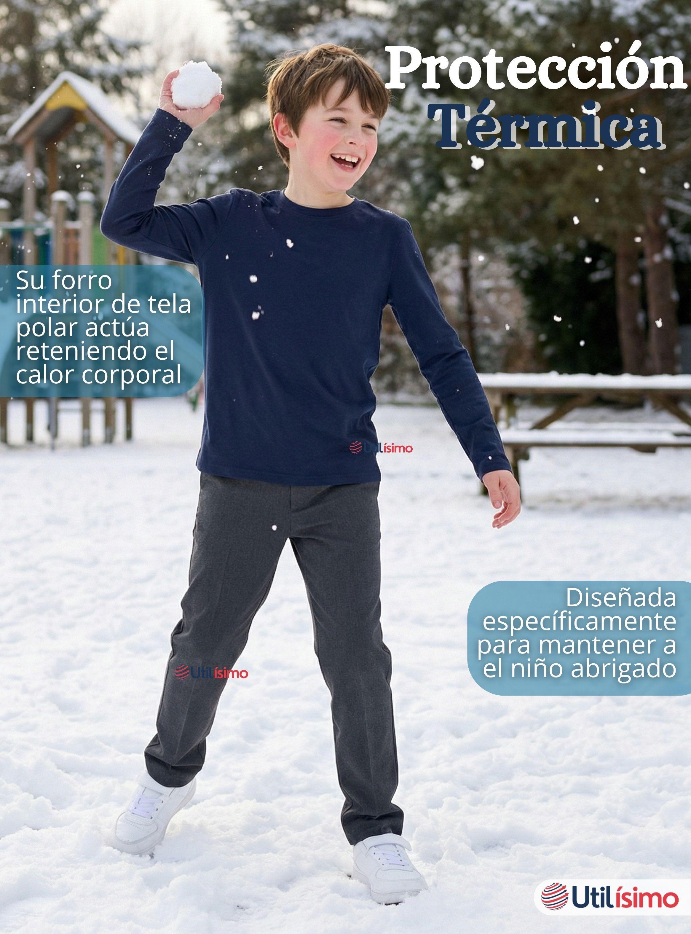 Polera Camiseta Polar Color Azul Primera Capa Escolar Cuello Redondo Manga Larga Niño-5