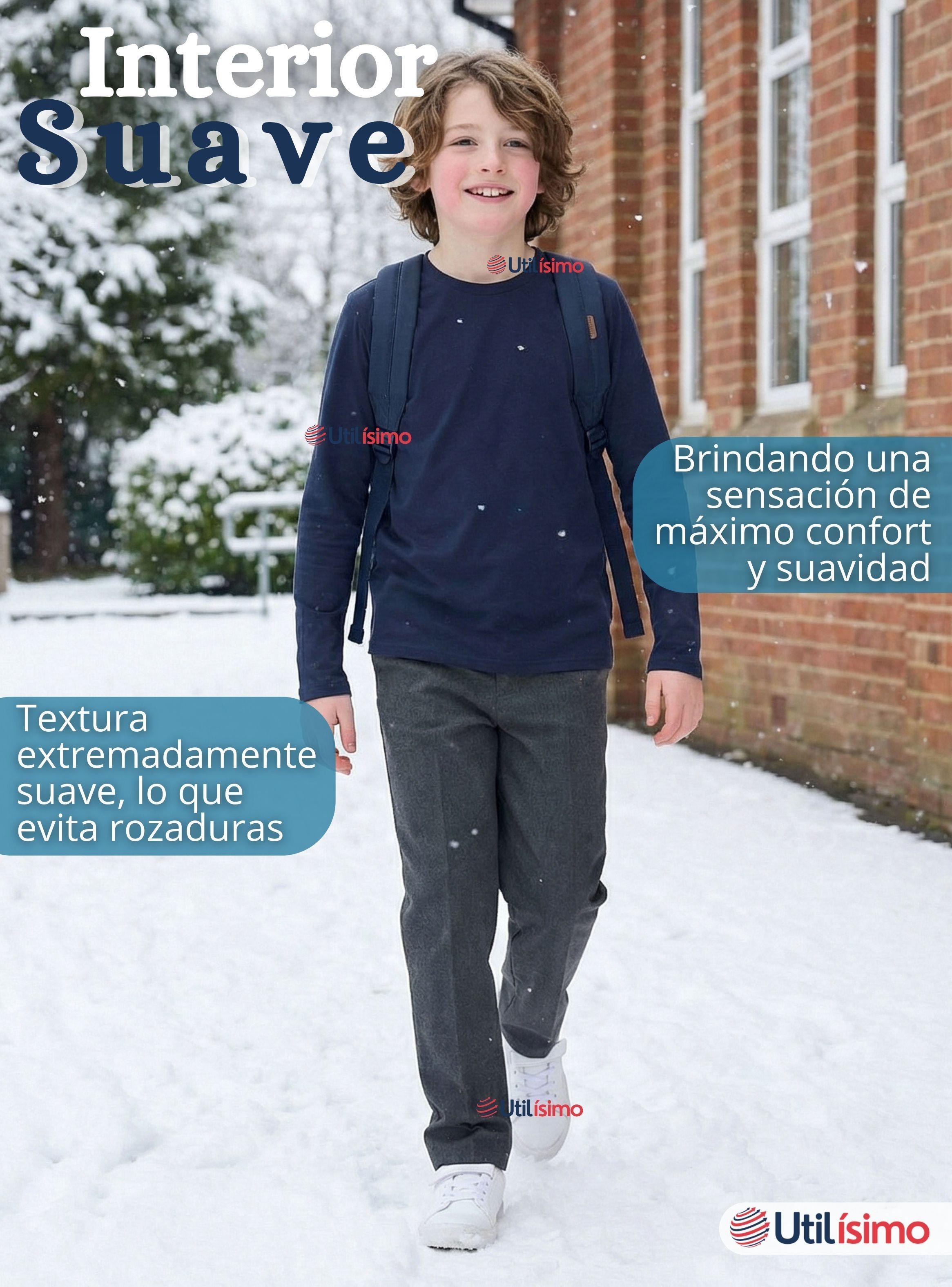 Polera Camiseta Polar Color Azul Primera Capa Escolar Cuello Redondo Manga Larga Niño-6