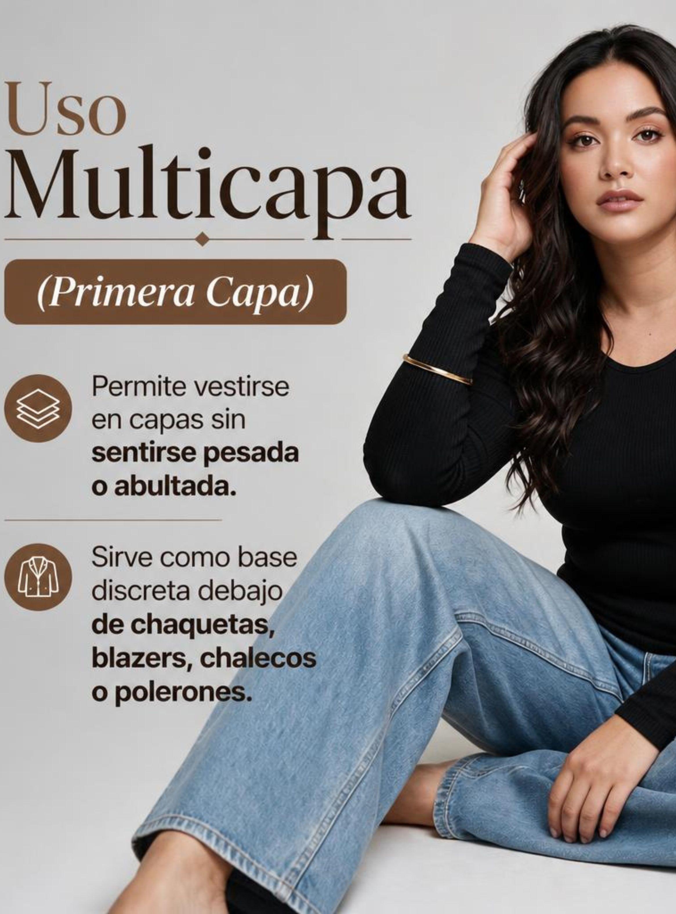 Camiseta Polera Polar Primera Capa Acanalada Reductora Manga Larga Negra Mujer-7