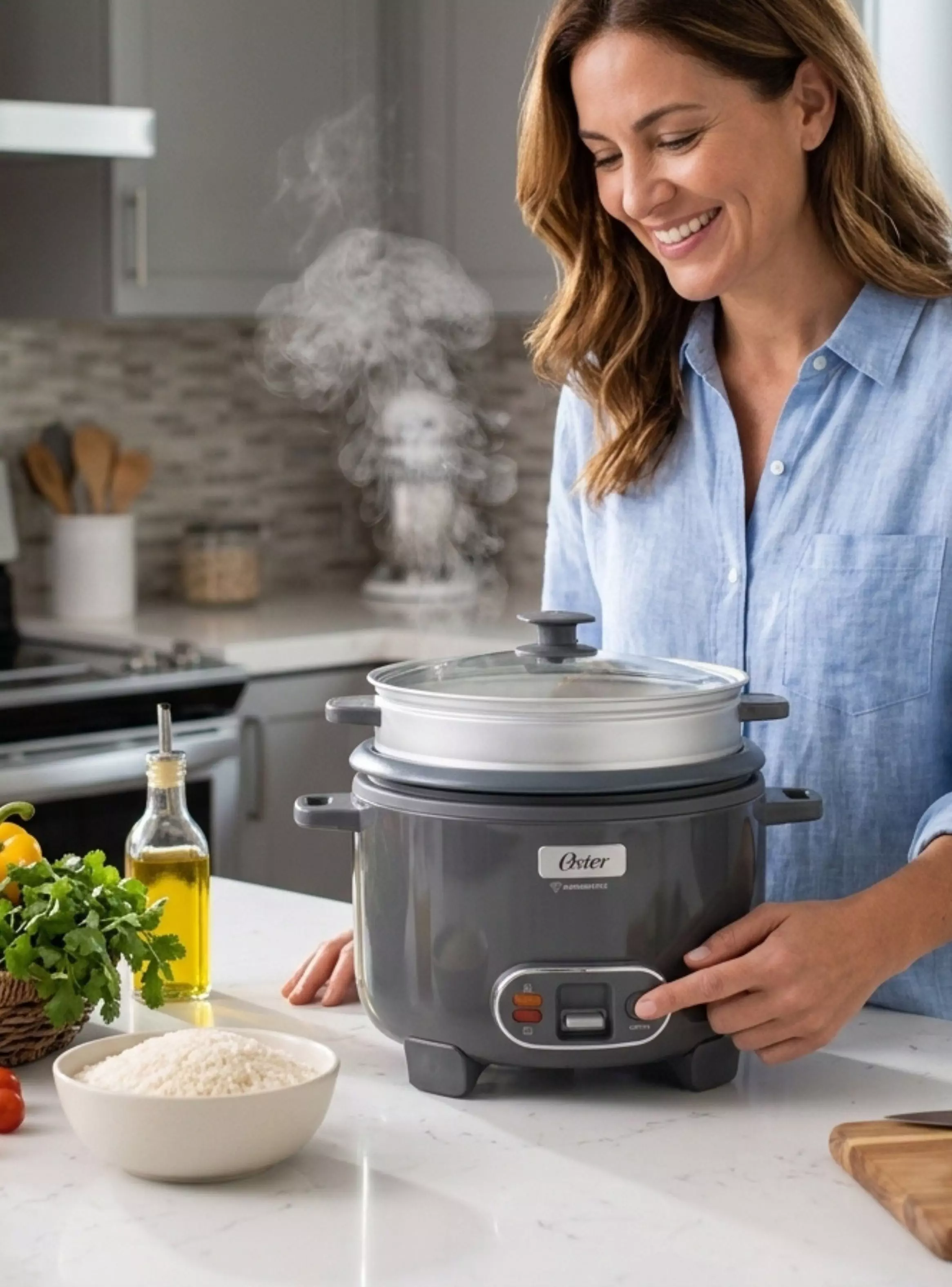 Oster Arrocera, 3 En 1, 12 Tazas Capacidad,Función Sofrito,Vaporera,Oster DiamondForce-0