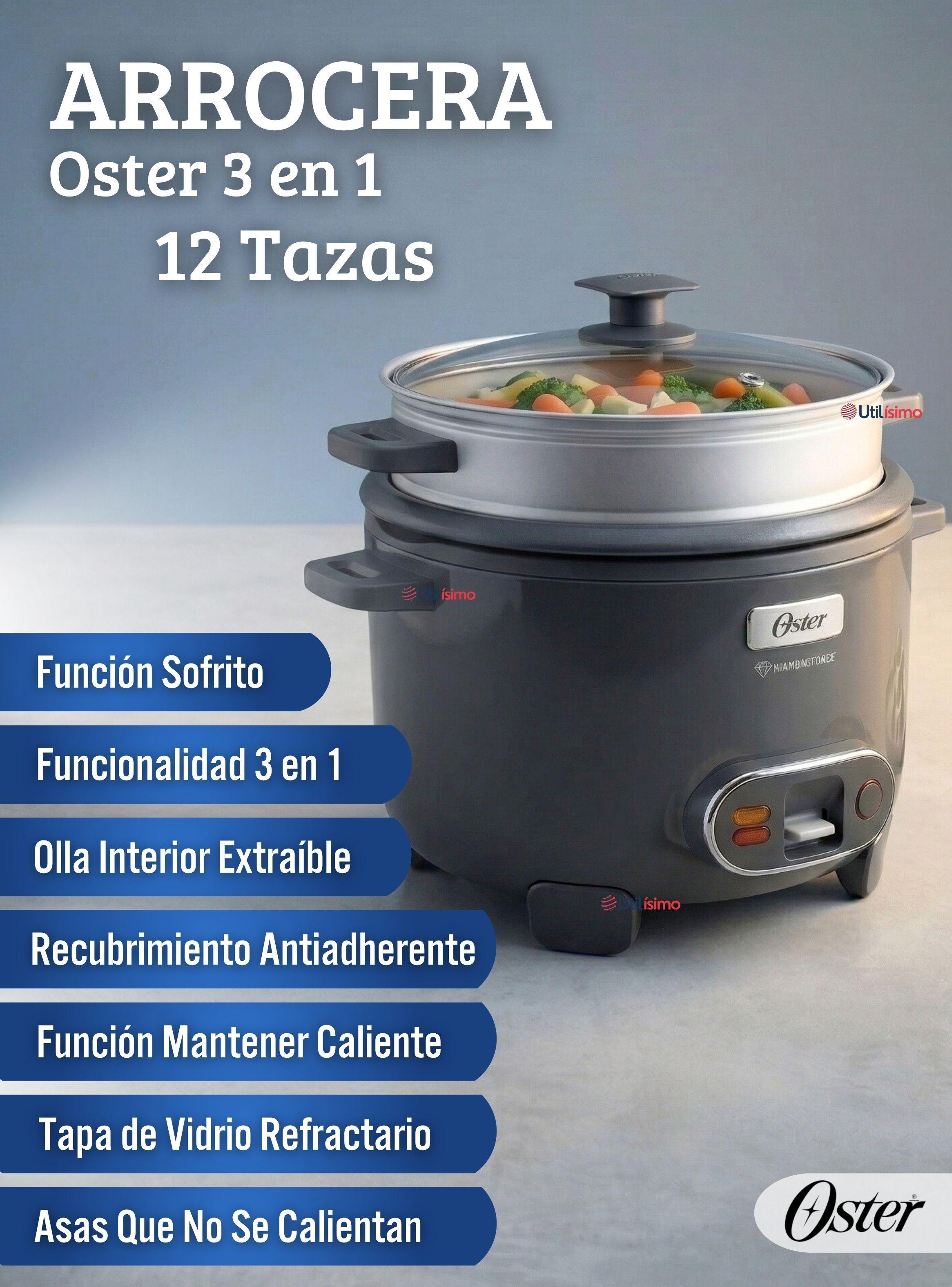 Oster Arrocera, 3 En 1, 12 Tazas Capacidad,Función Sofrito,Vaporera,Oster DiamondForce-3