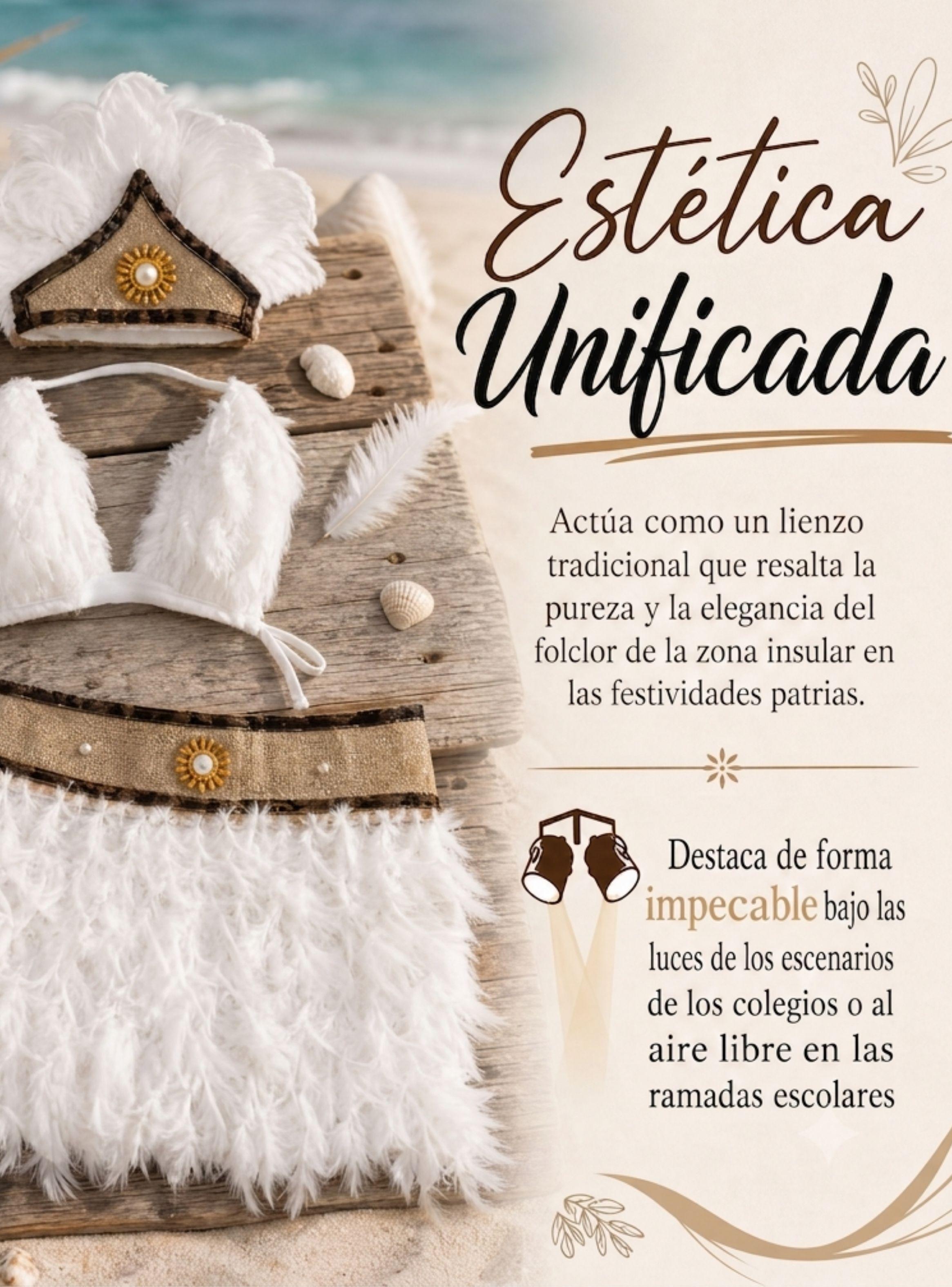 Traje Pascuense Típico Blanco Con Plumas 3 Piezas Juvenil Rapa Nui Fiestas Patrias-6