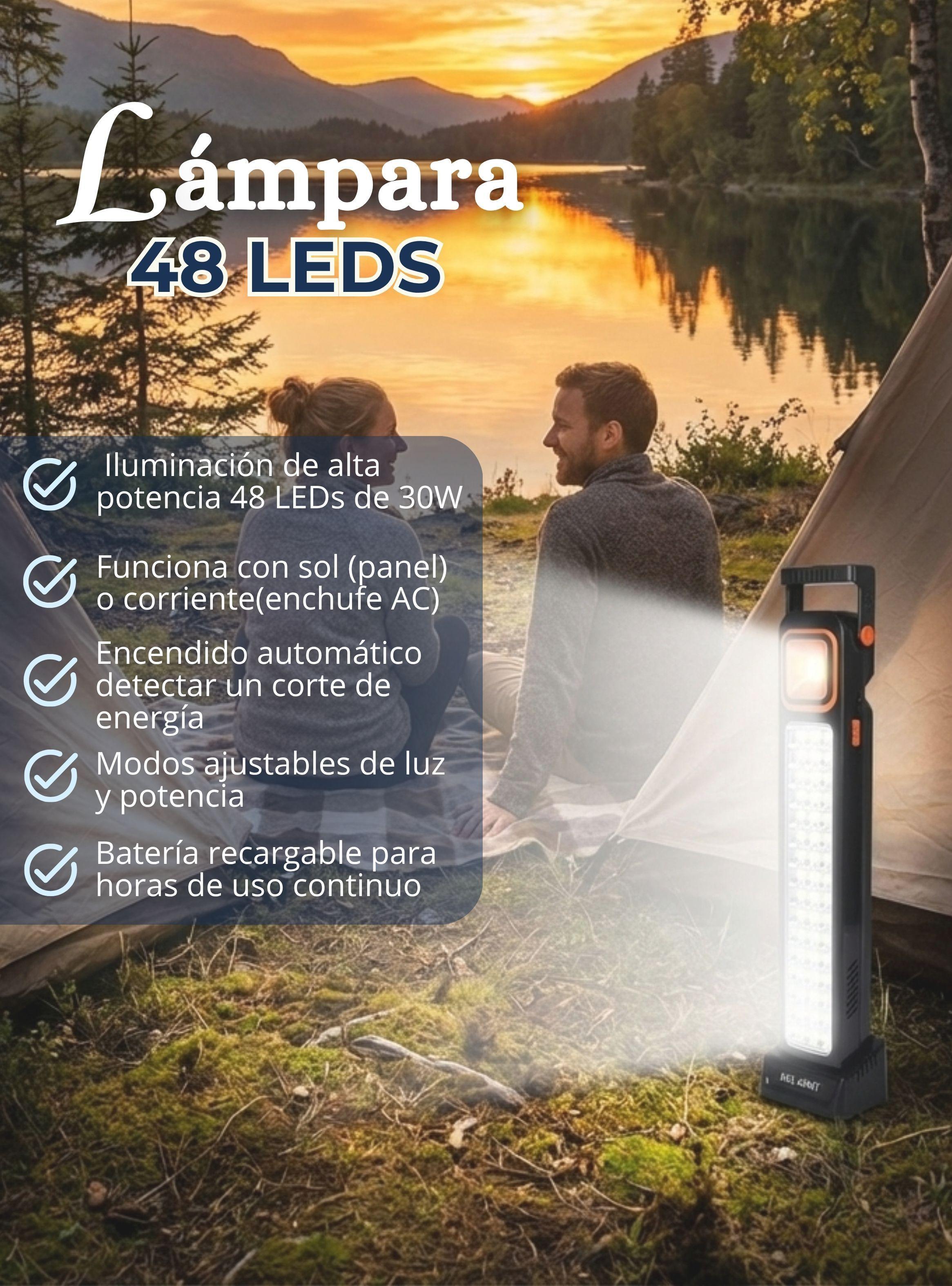 Lampara Luz De Emergencia Focos 48 Led Carga Híbrida USB y Solar 30W-3