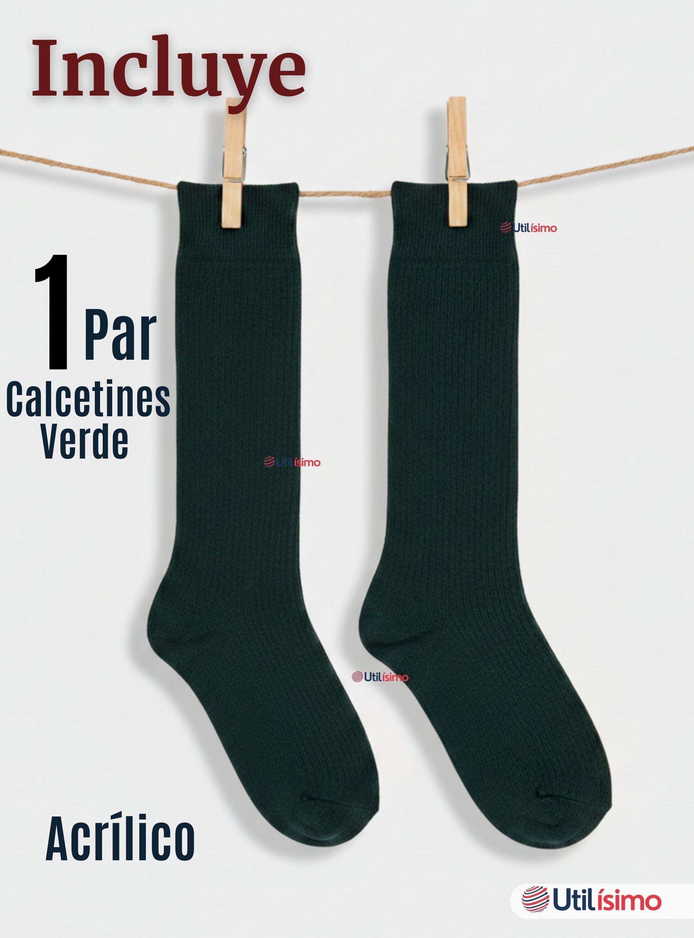 Calcetín Escolar Largo Acrílico Color Verde Niñas Juvenil-2