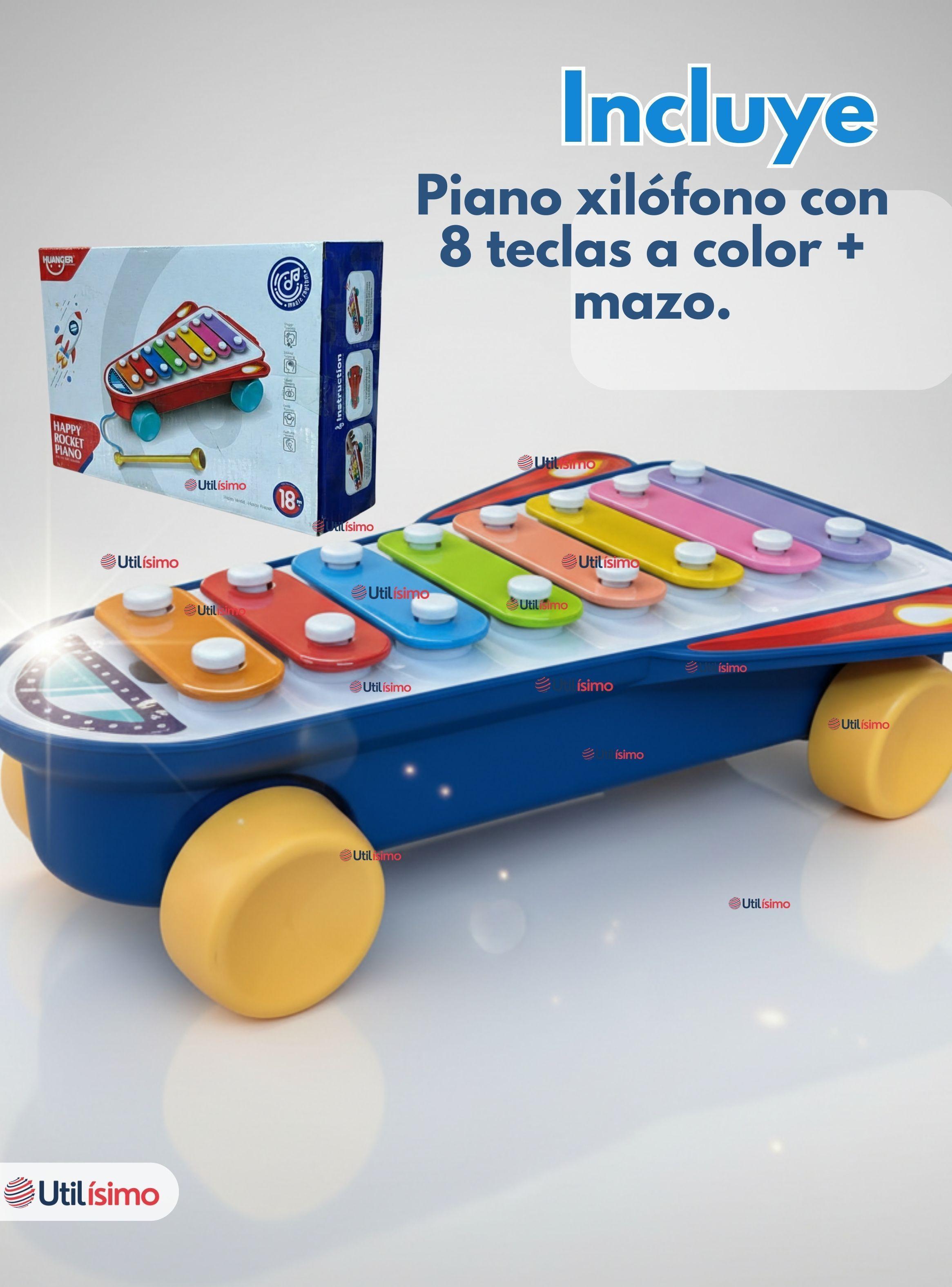 Xilófono Cohete Piano Carrito de Arrastre Juguete Educativo para Bebé-2