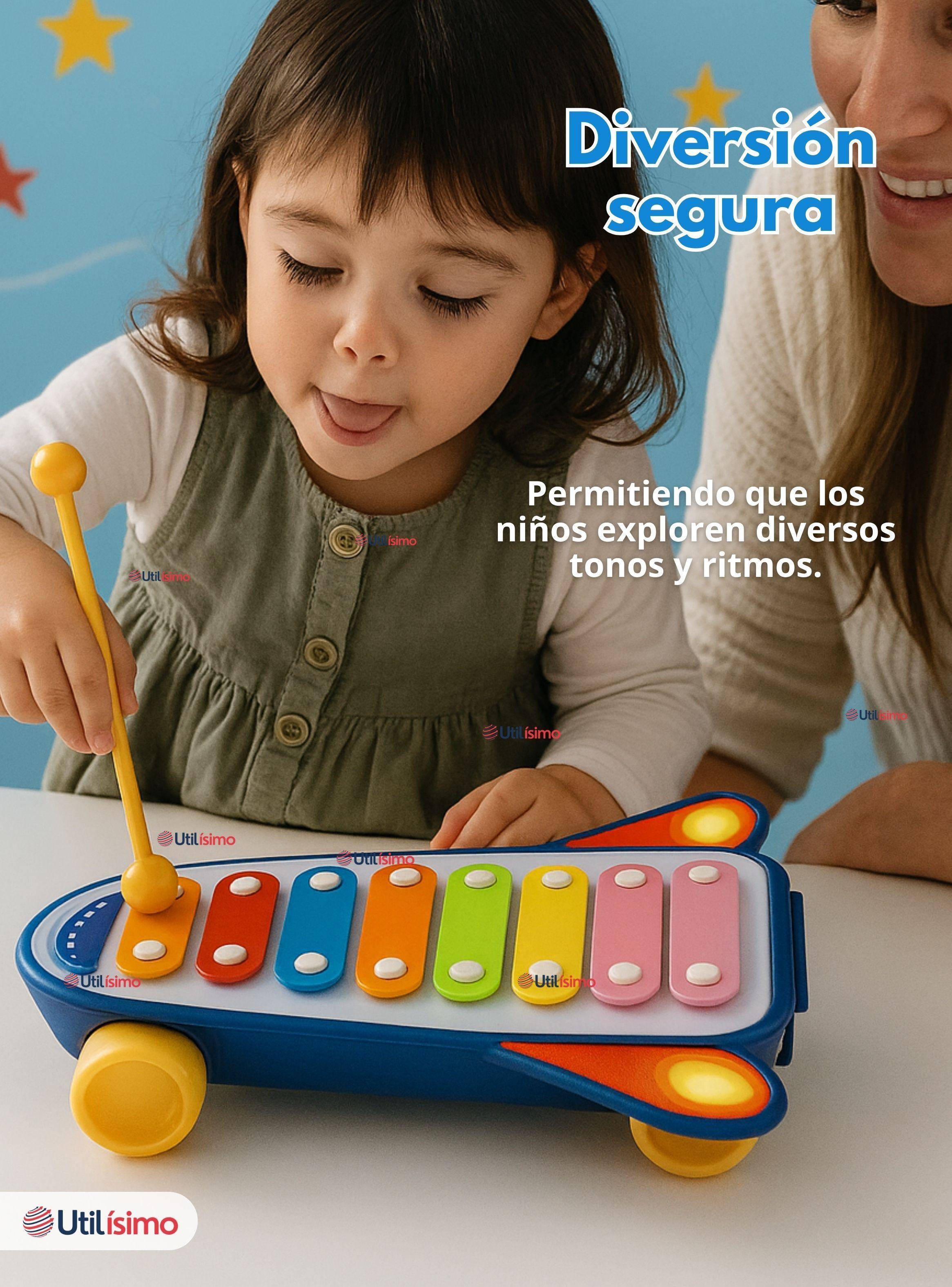 Xilófono Cohete Piano Carrito de Arrastre Juguete Educativo para Bebé-5
