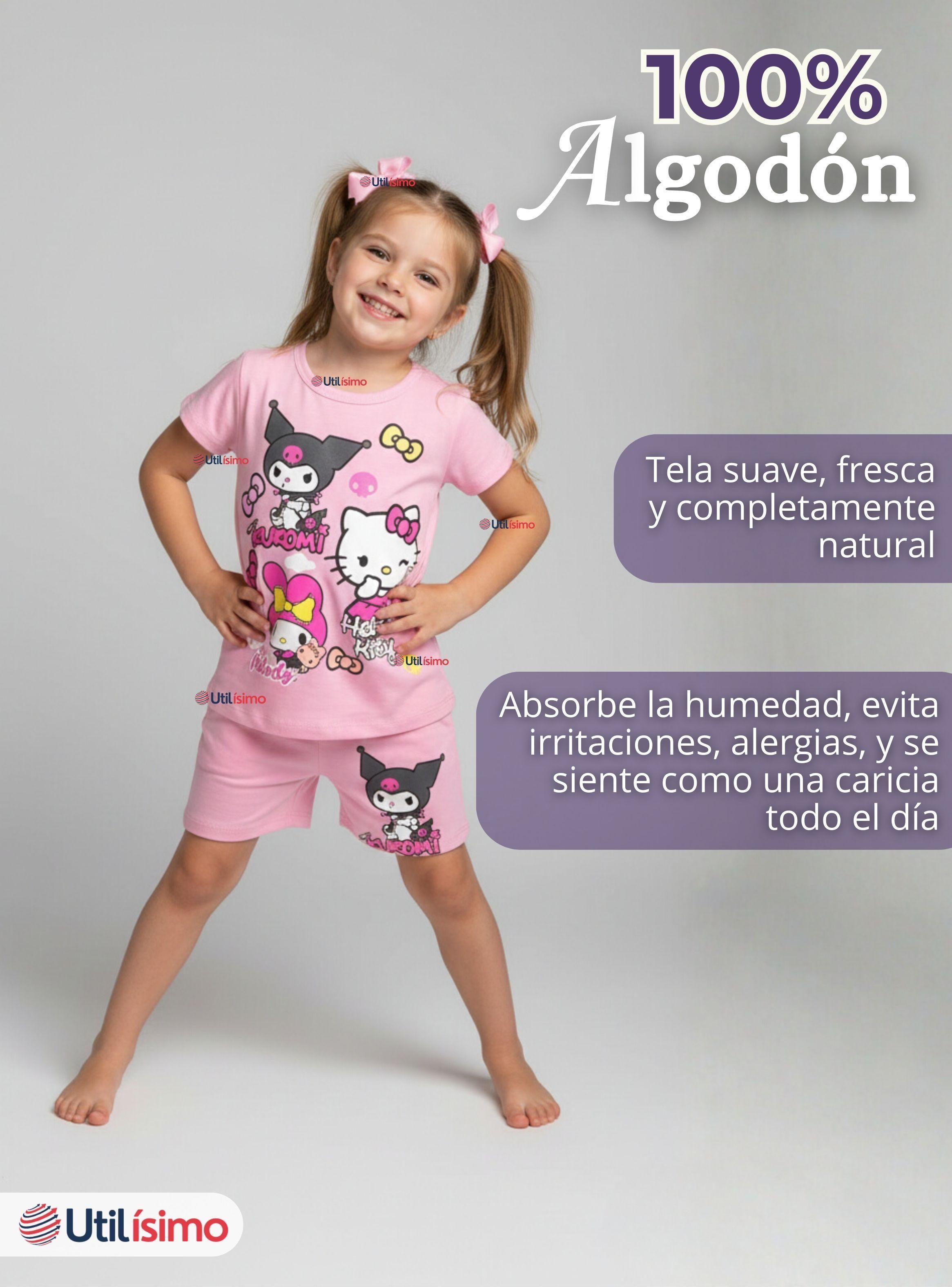 Pack 3 Conjuntos Sanrio 100% Algodón Polera Pantalón Corto Niña Kuromi Hello Kitty My Melody-7