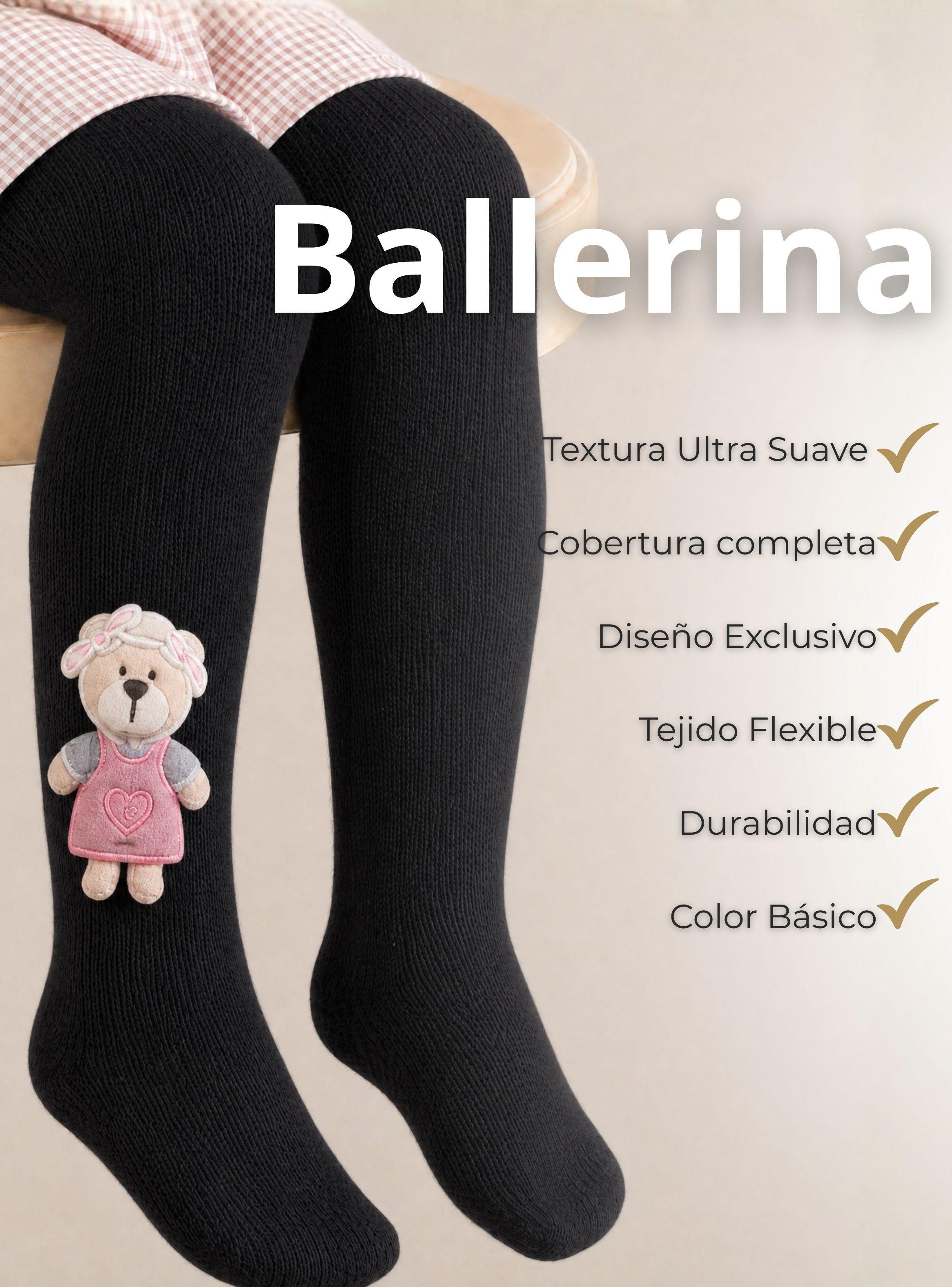 Panty 3D Osito Negro Tejida Niña Ballerina 78% Algodón Premium-4