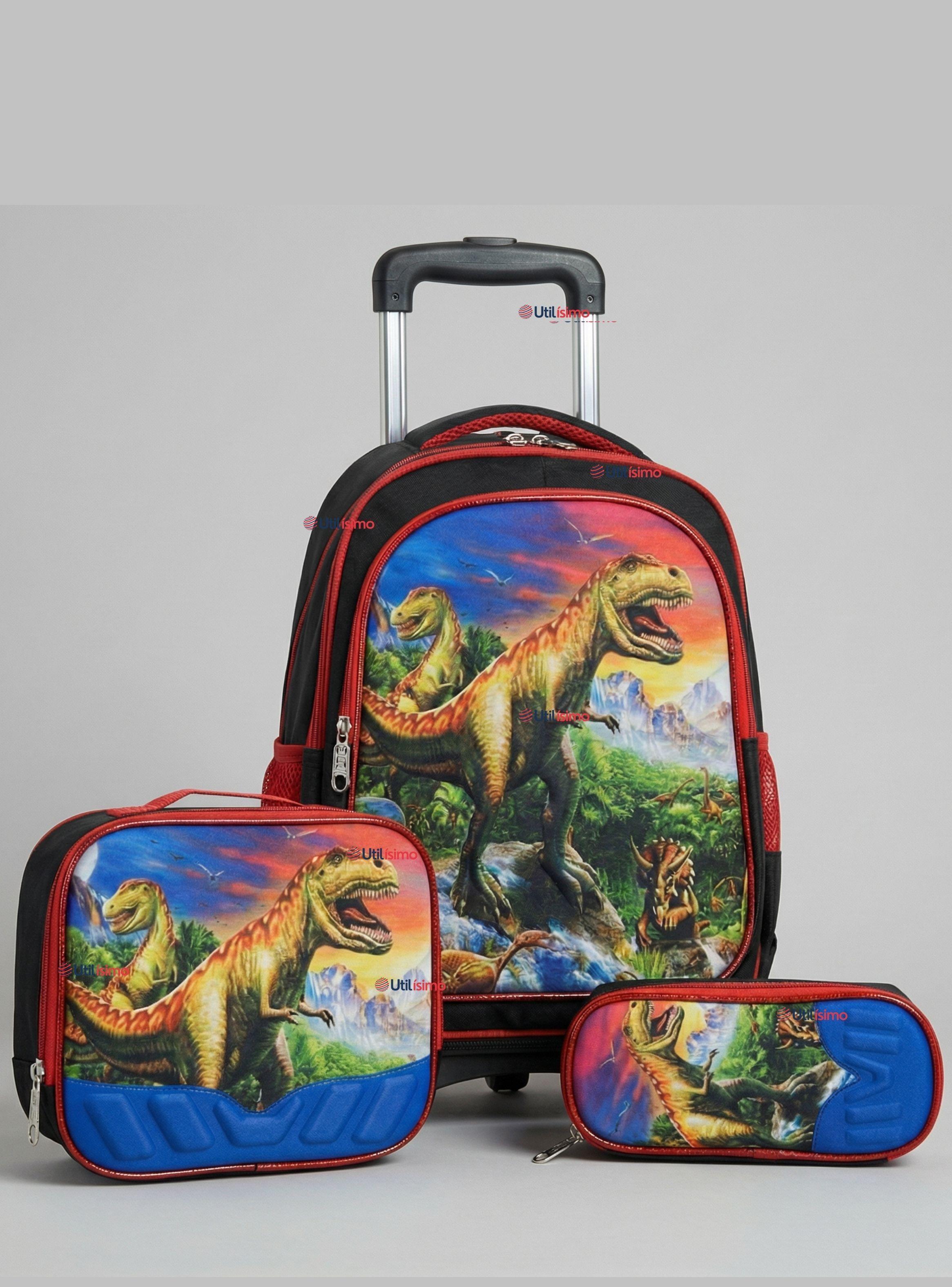 Mochila Escolar Con Ruedas Desmontables Diseño 3D + Estuche y Lonchera para Niño Poliéster-0