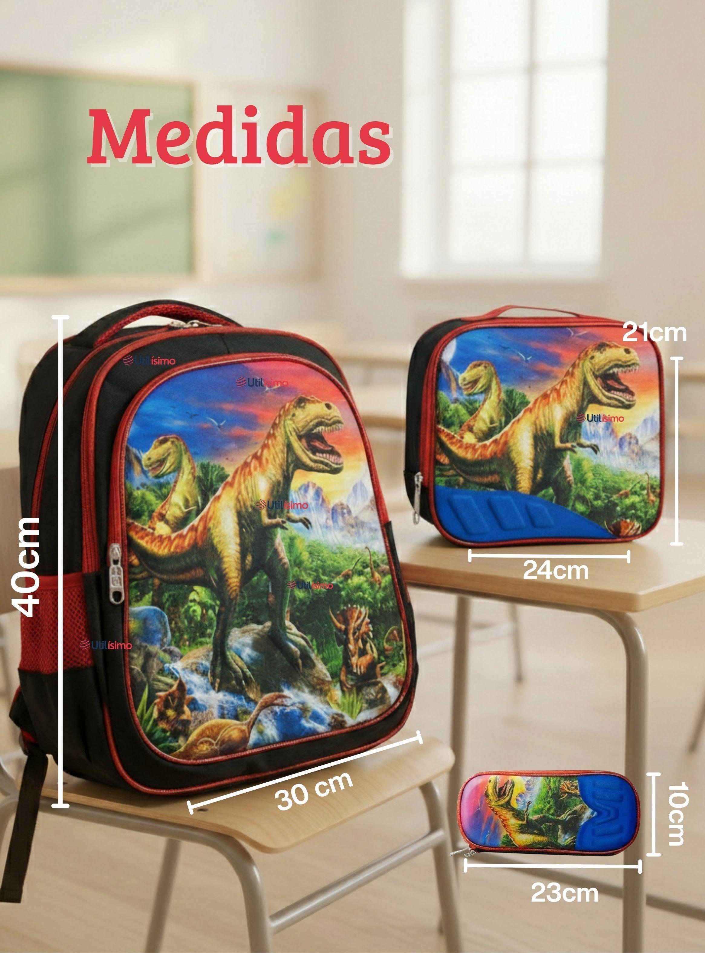 Mochila Escolar Con Ruedas Desmontables Diseño 3D + Estuche y Lonchera para Niño Poliéster-3