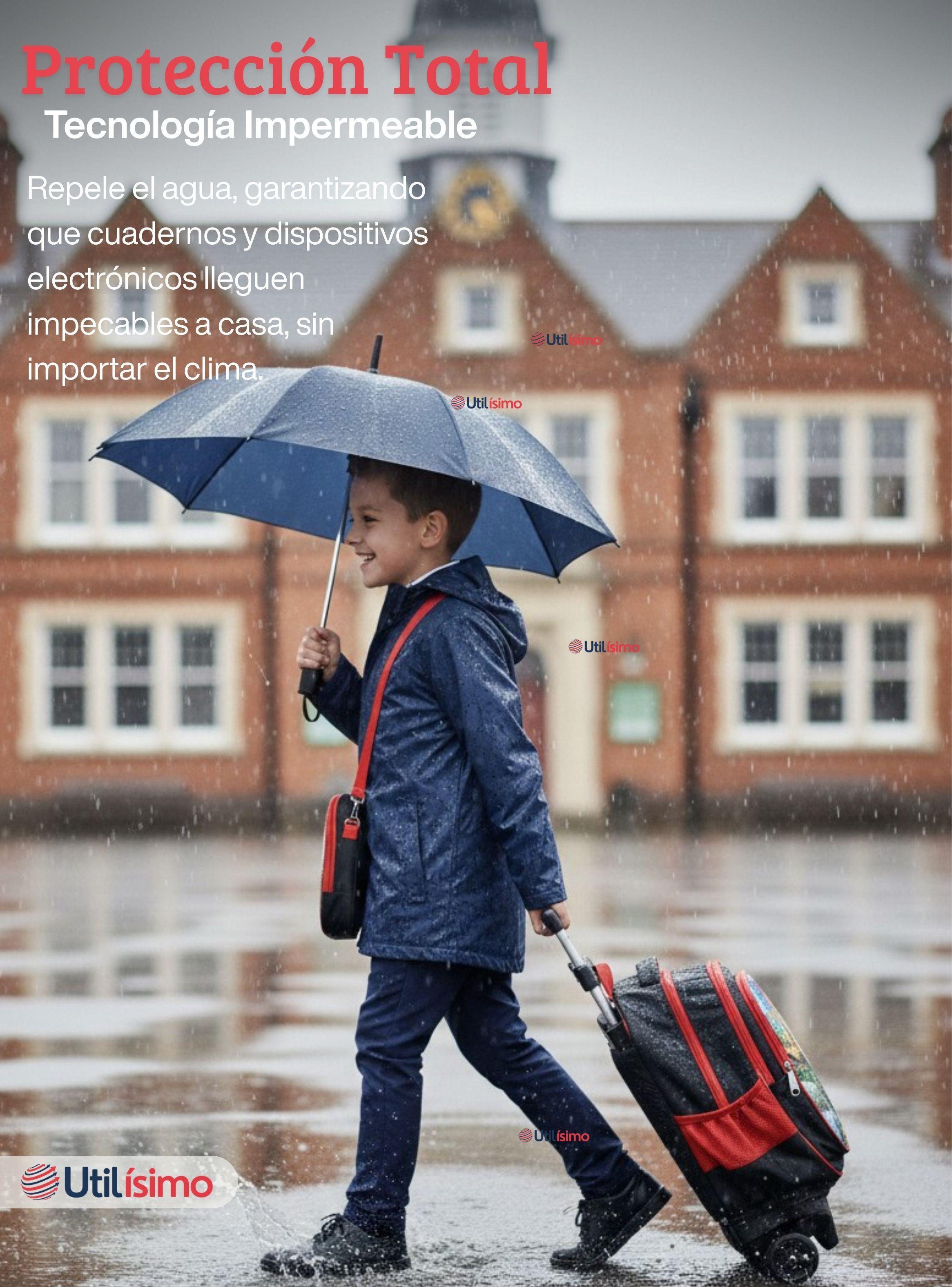Mochila Escolar Con Ruedas Desmontables Diseño 3D + Estuche y Lonchera para Niño Poliéster-6