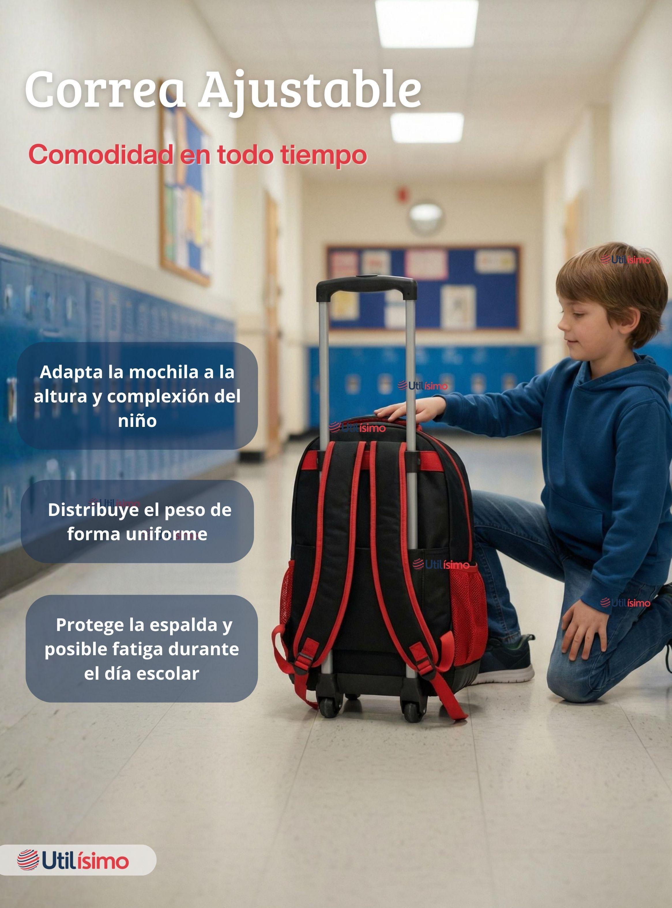 Mochila Escolar Con Ruedas Desmontables Diseño 3D + Estuche y Lonchera para Niño Poliéster-7