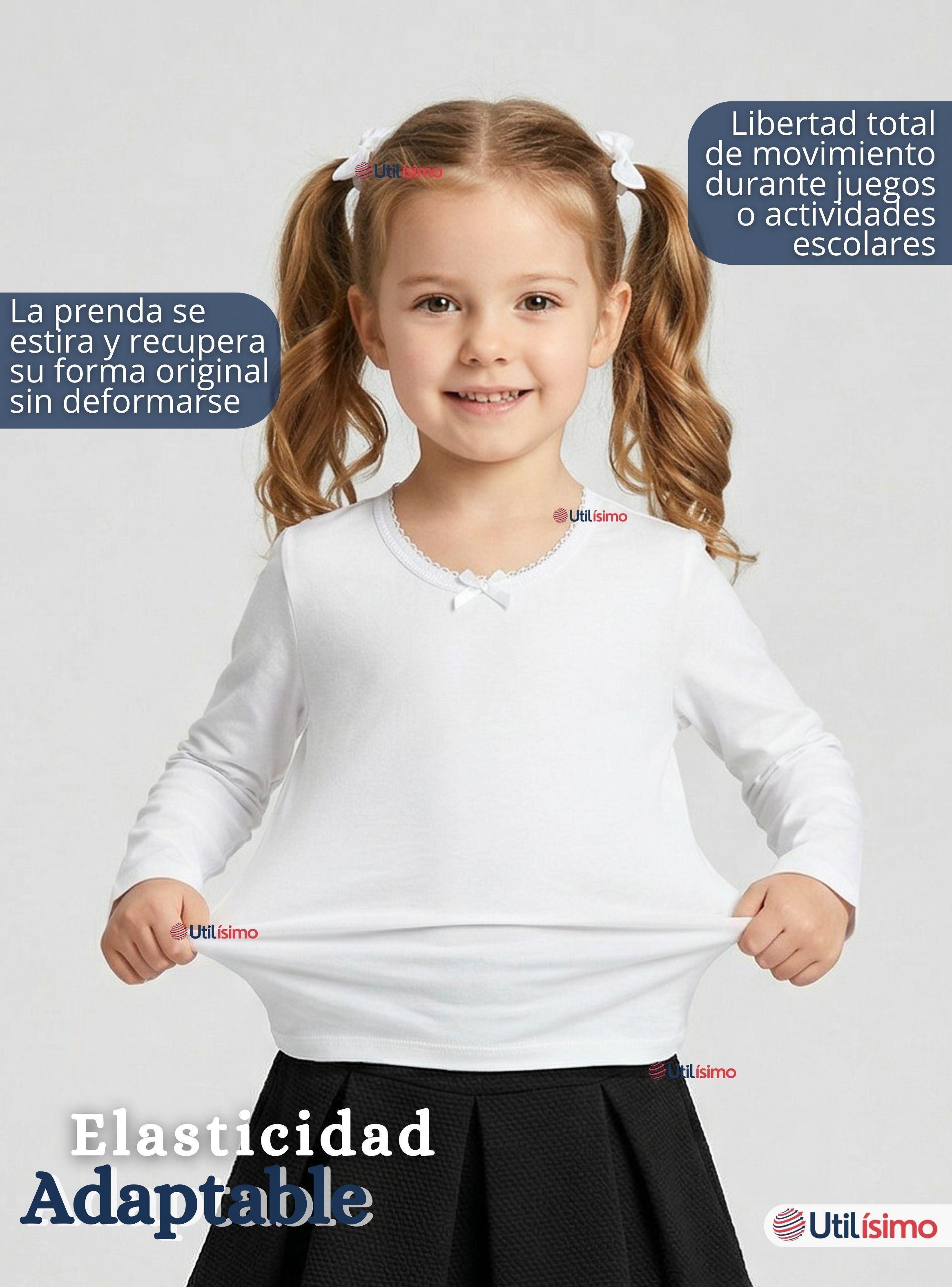 Pack 3 Camisetas Poleras Algodón Cuello Redondo Primera Capa Manga Larga Colores Surtidos Niña-5