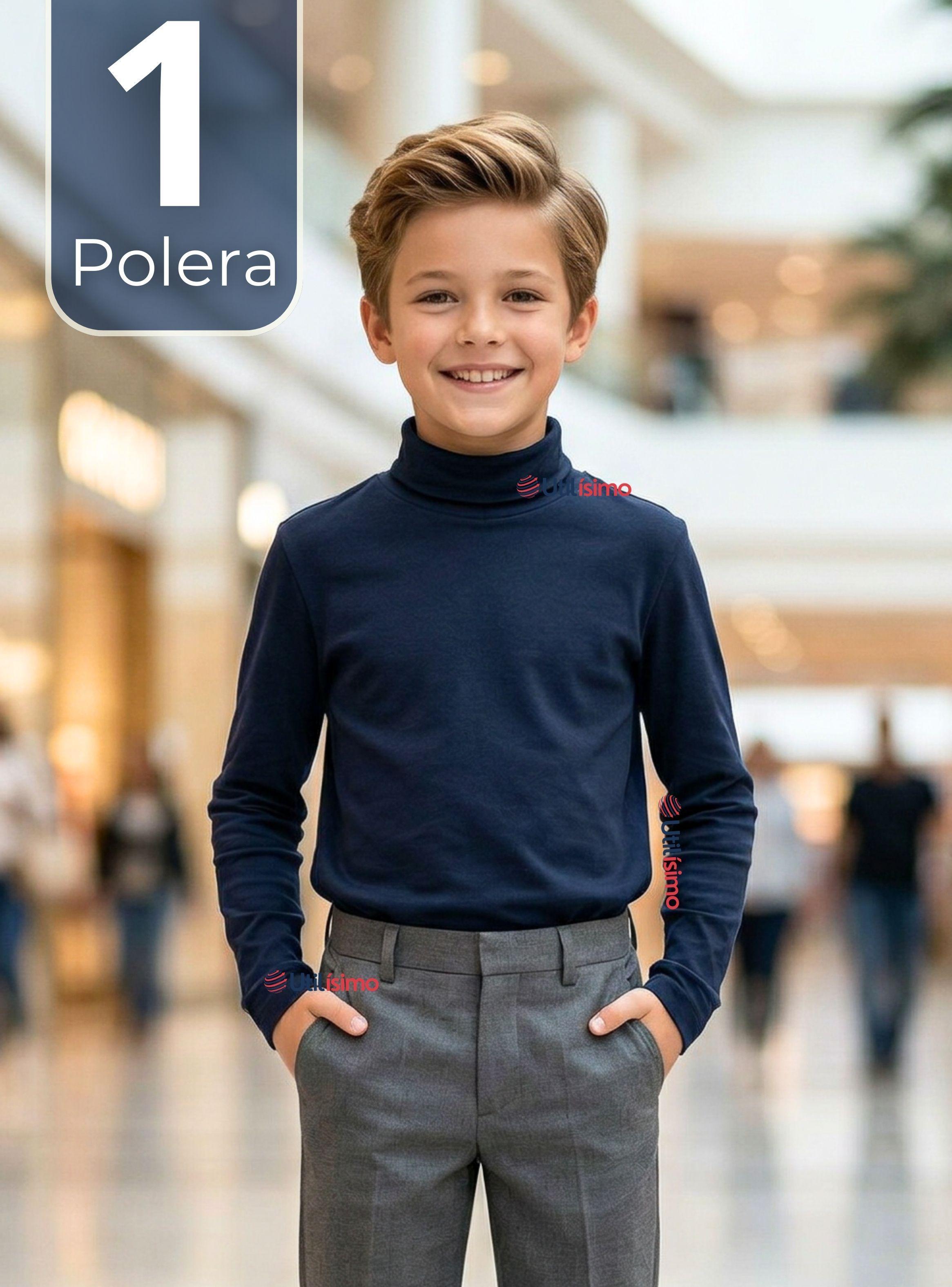 Polera Camiseta Polar Azul Oscuro Primera Capa Beatle Manga Larga Niño-0