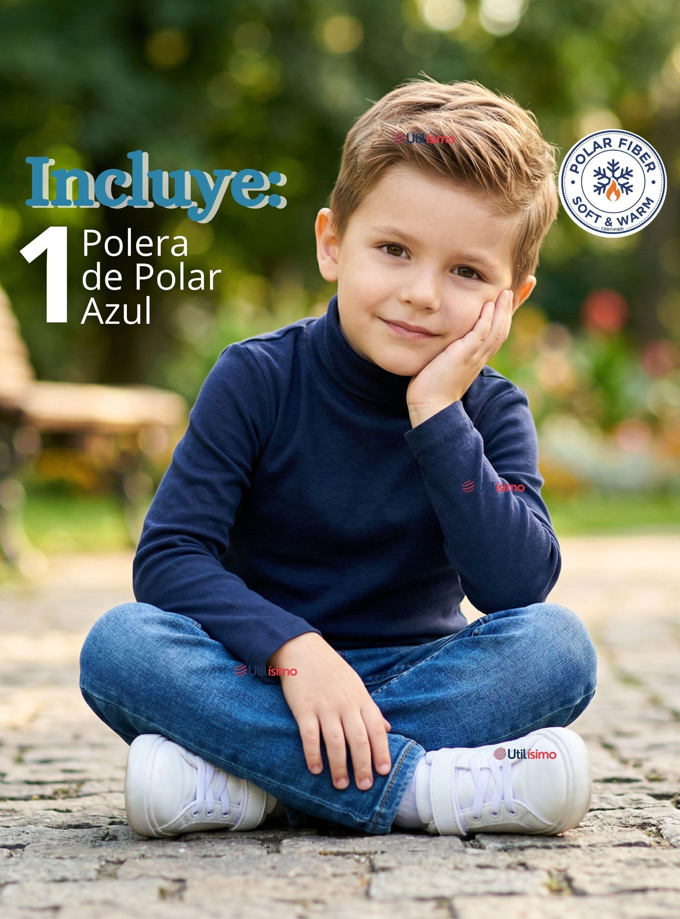 Polera Camiseta Polar Azul Oscuro Primera Capa Beatle Manga Larga Niño-1