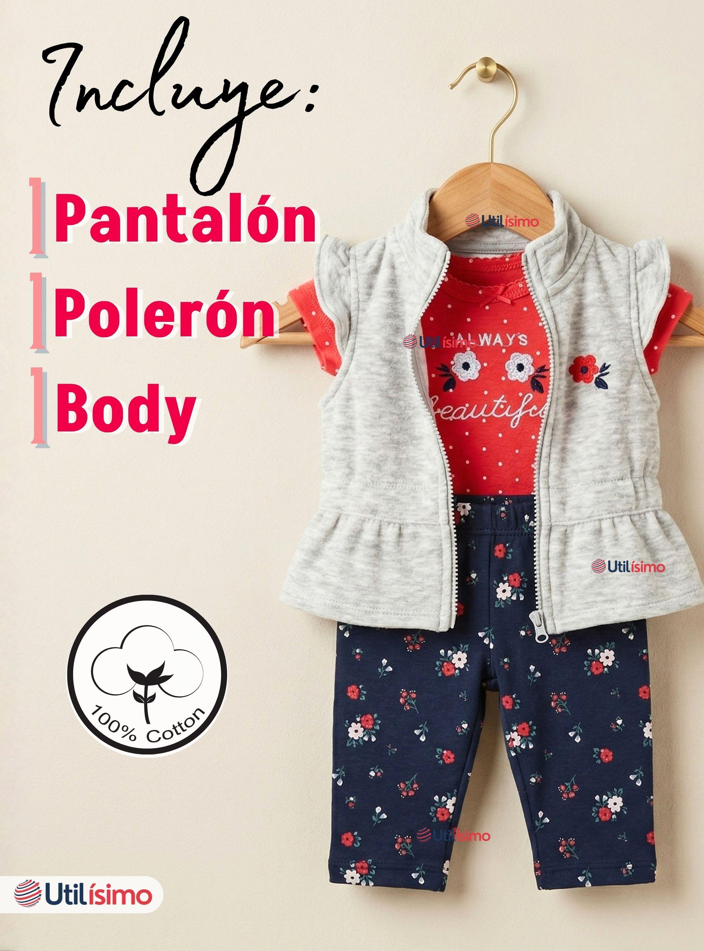 Conjunto 3 Piezas Buzo Pantalón Polerón Body Algodón Rosado Flores Bebé Niña-2