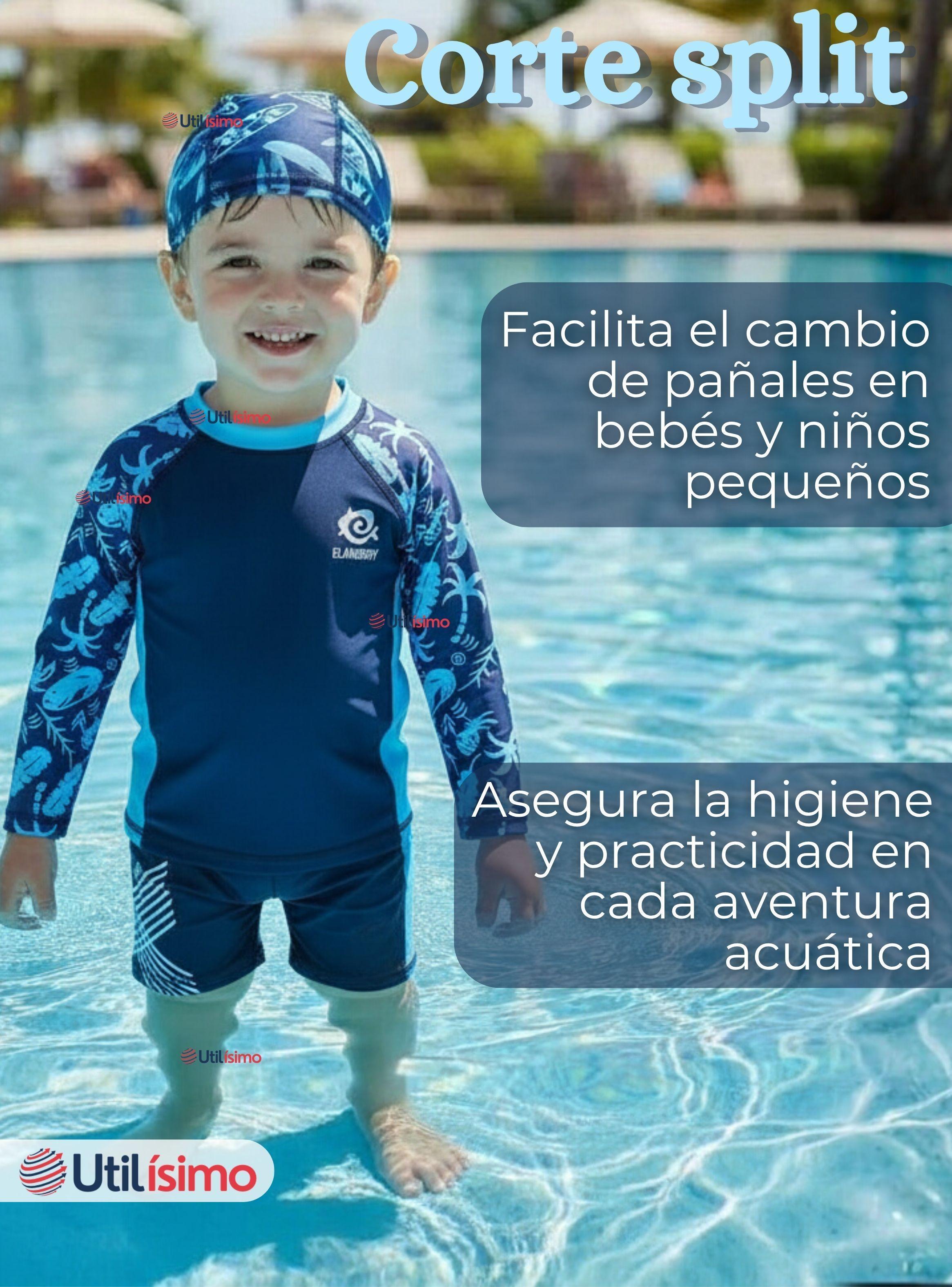 Traje de Baño Pantalón Corto Polera Manga Larga y Gorro 3 Piezas Niño 2 a 8 años Blue-7