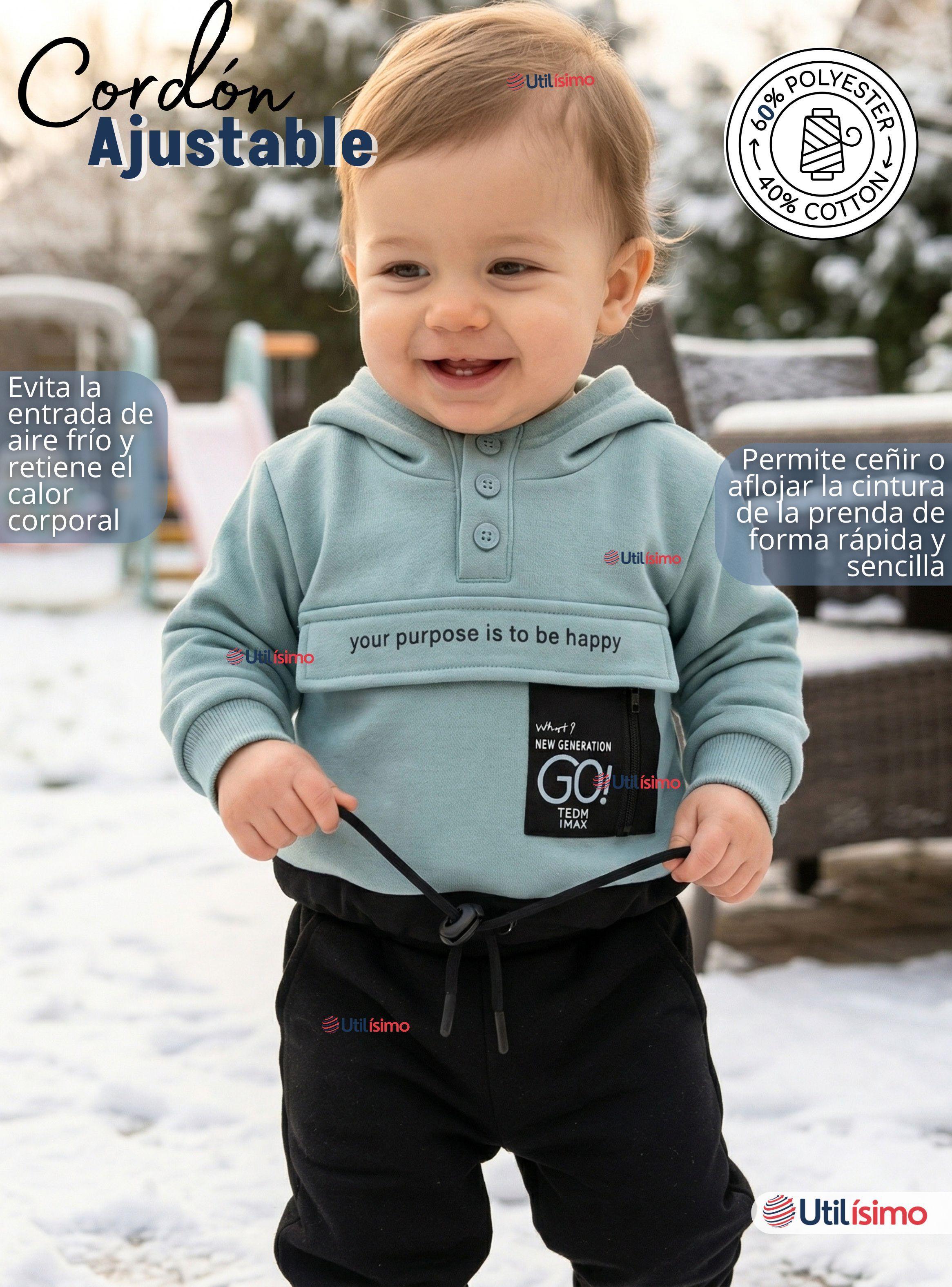 Conjunto 2 Piezas Buzo Pantalón Polerón Con Capucha Azul Bebé Niño-7