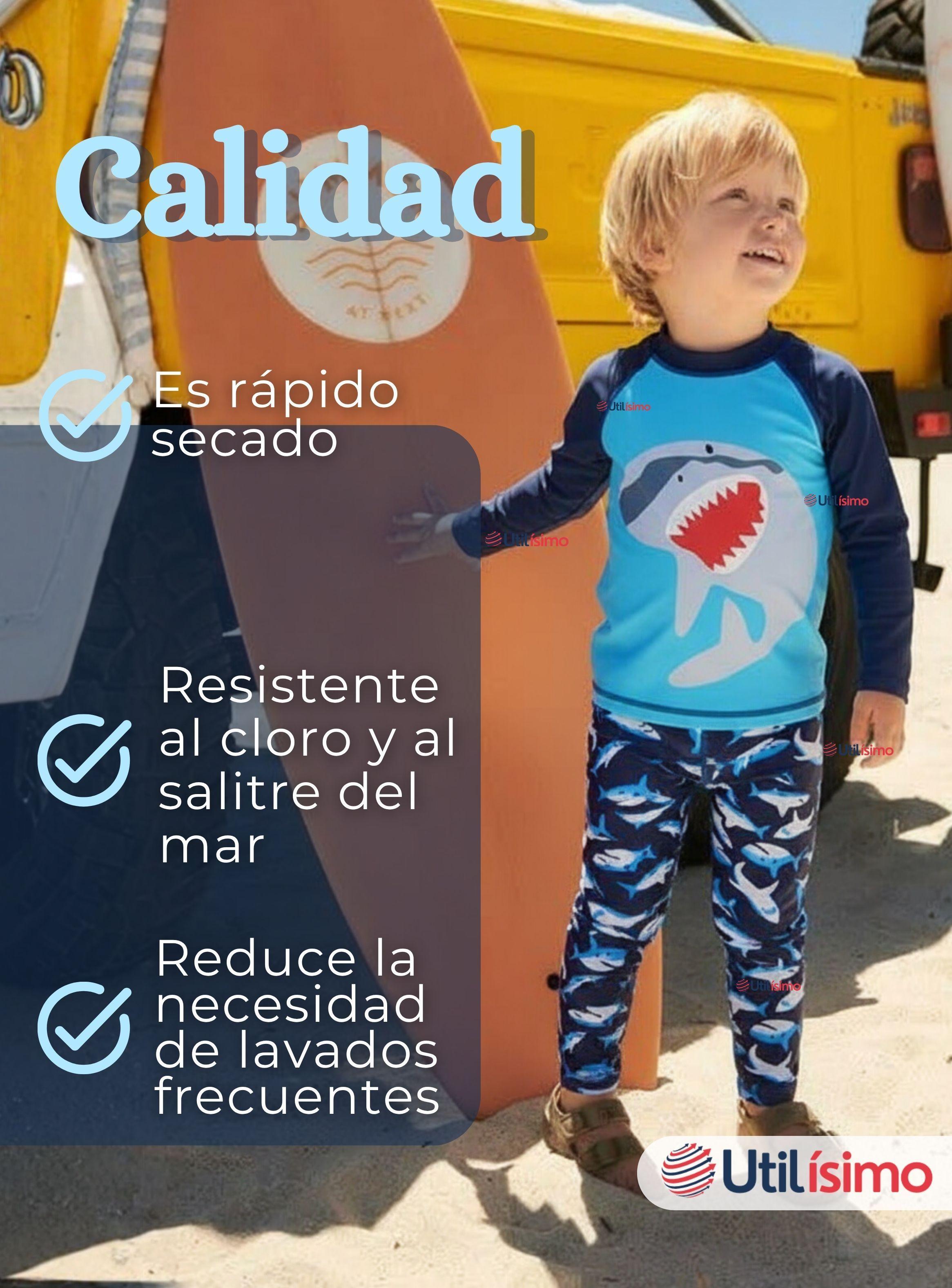 Traje de Baño Manga Larga Pantalón Largo 2 Piezas Corte Split Niño 3 a 11 años Blue Shark-7