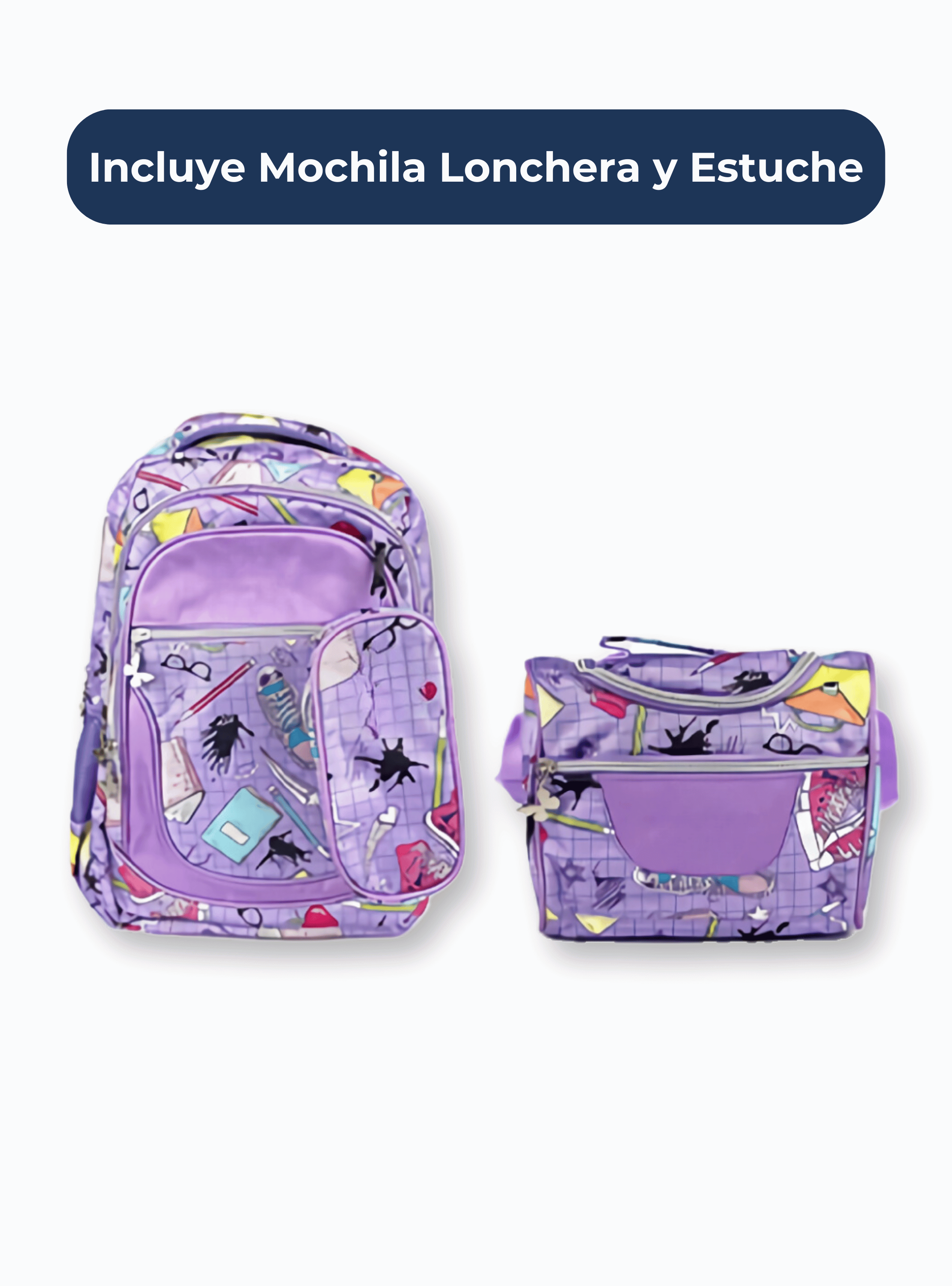 Mochila Con Lonchera Y Estuche 45CM Niña Geometric Purpura-2