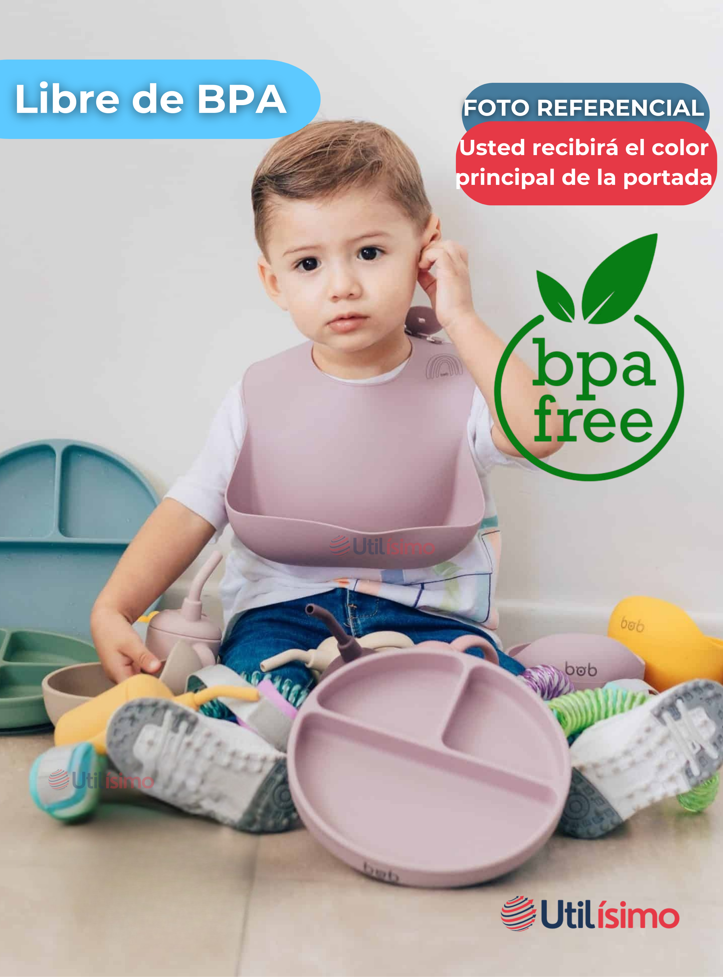 Set De Alimentación Bebé Silicona Con Vaso 11 Piezas Libre BPA Celeste-3