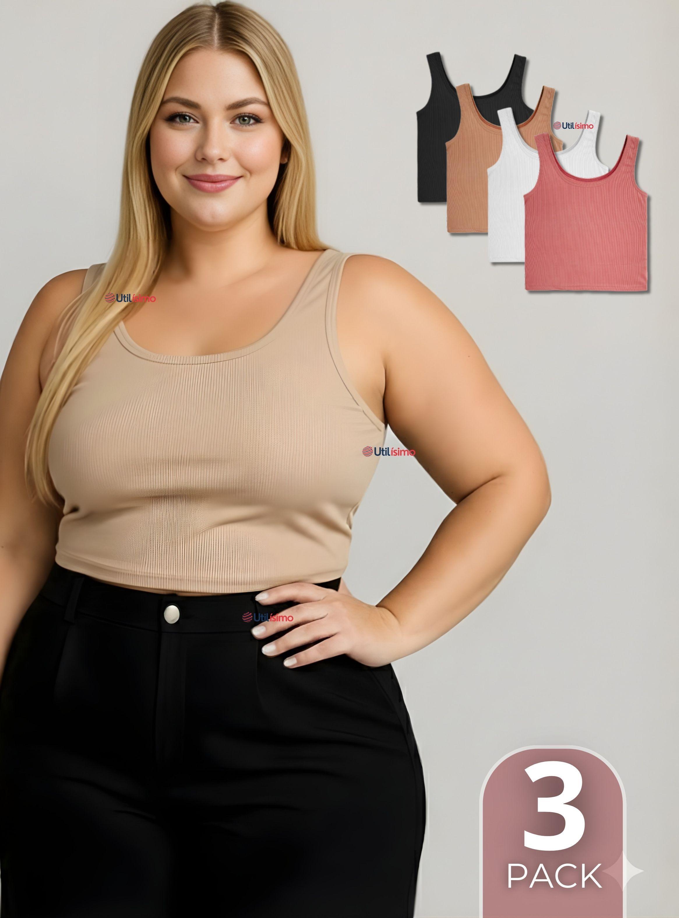 Pack 3 Camisetas Poleras Sin Mangas Tela Acanalada Algodón para Mujer Color Surtido-0