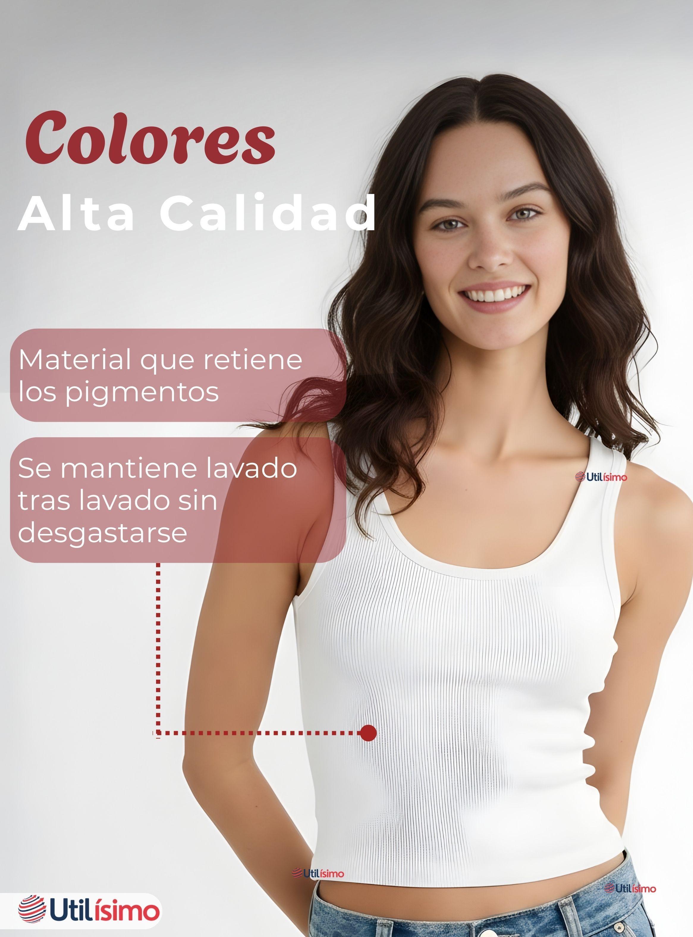 Pack 3 Camisetas Poleras Sin Mangas Tela Acanalada Algodón para Mujer Color Surtido-7