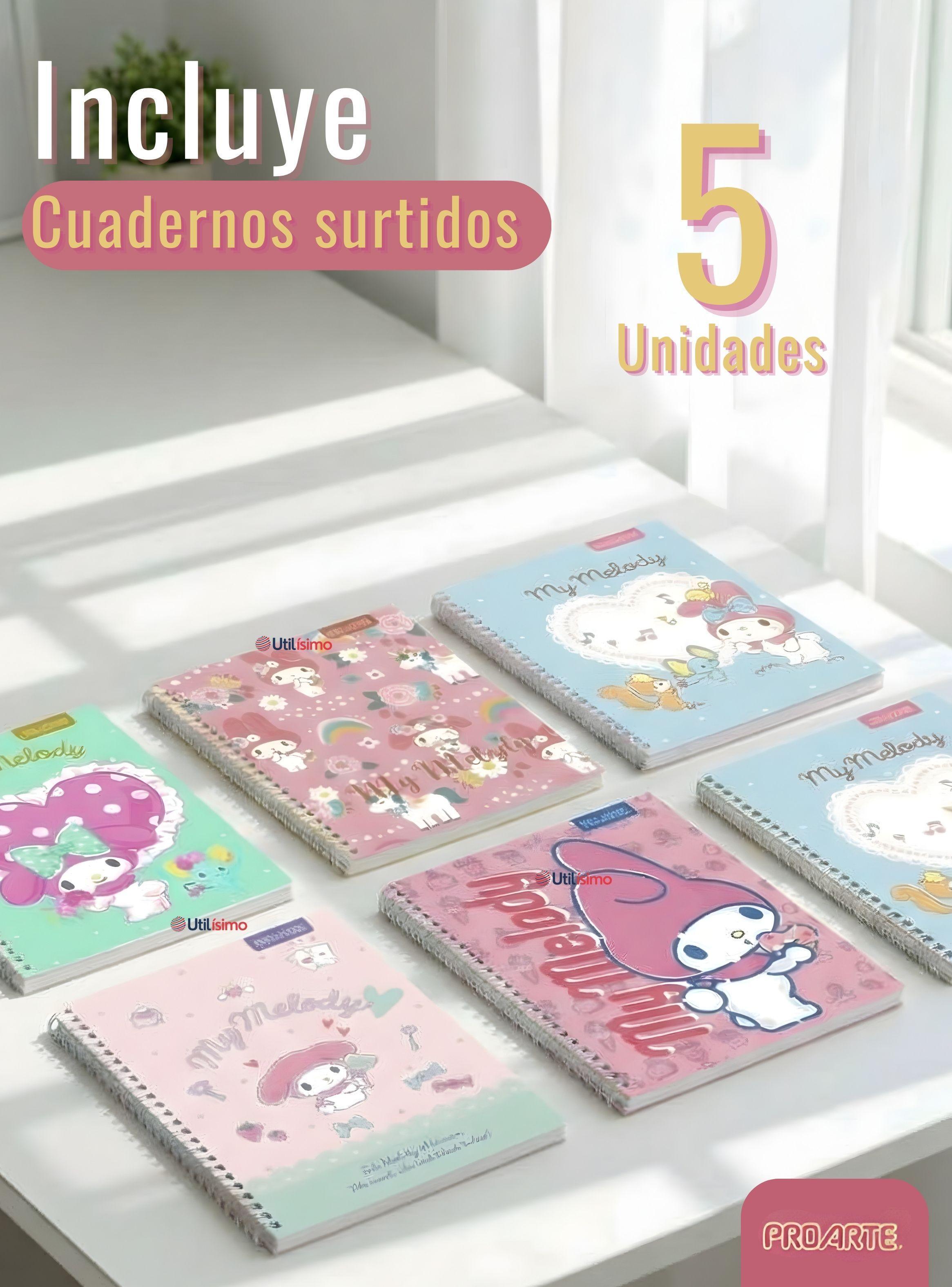 Pack 5 Cuadernos Universitarios My Melody de 100 Hojas Proarte 7mm Diseños Surtidos-2