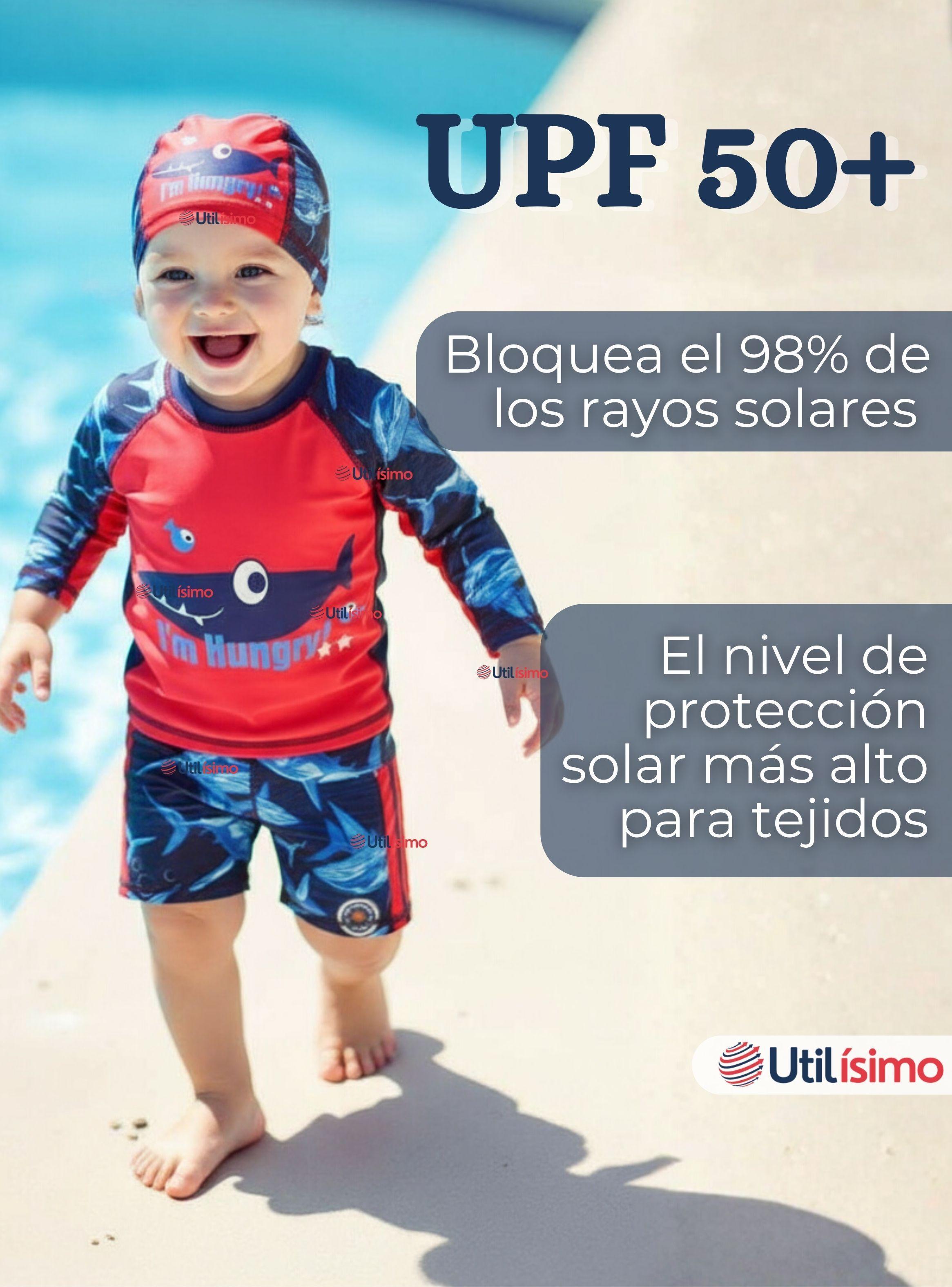 Traje de Baño Polera Manga Larga Gorro y Pantalón Corto 3 Piezas Niño 1 a 5 años Red Whale-2