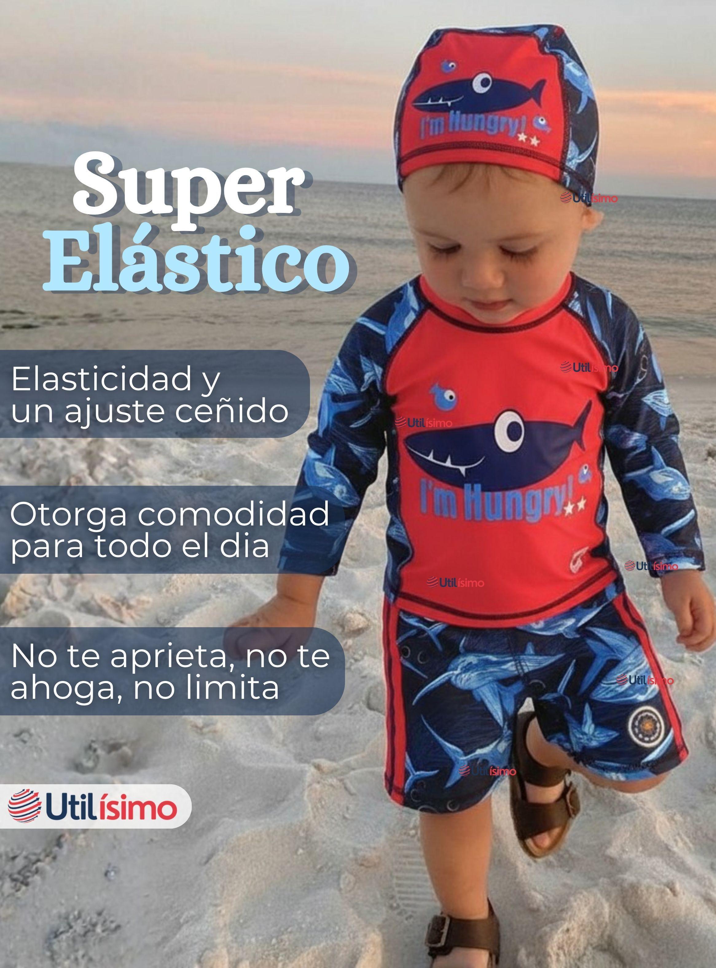 Traje de Baño Polera Manga Larga Gorro y Pantalón Corto 3 Piezas Niño 1 a 5 años Red Whale-4