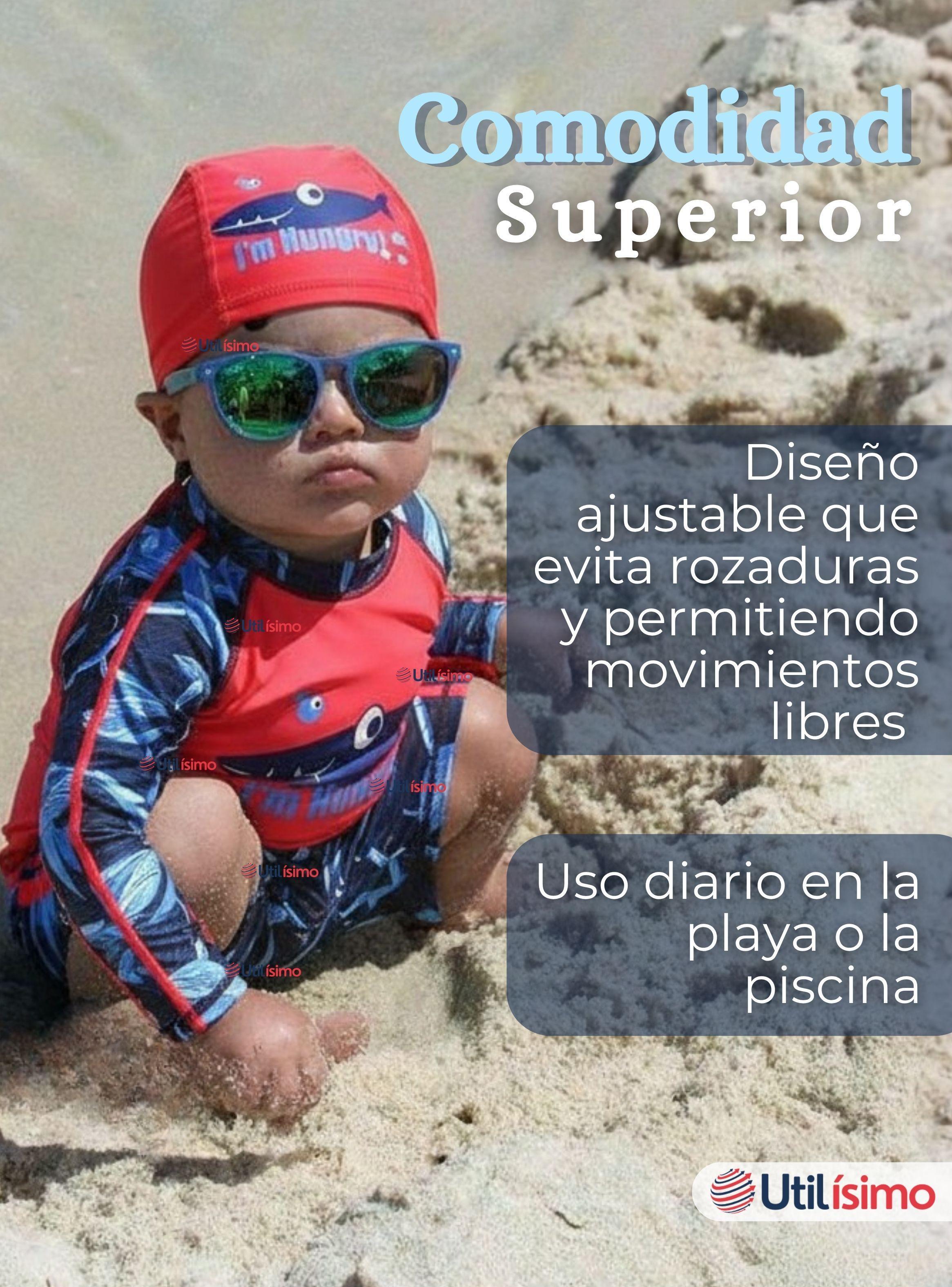 Traje de Baño Polera Manga Larga Gorro y Pantalón Corto 3 Piezas Niño 1 a 5 años Red Whale-5