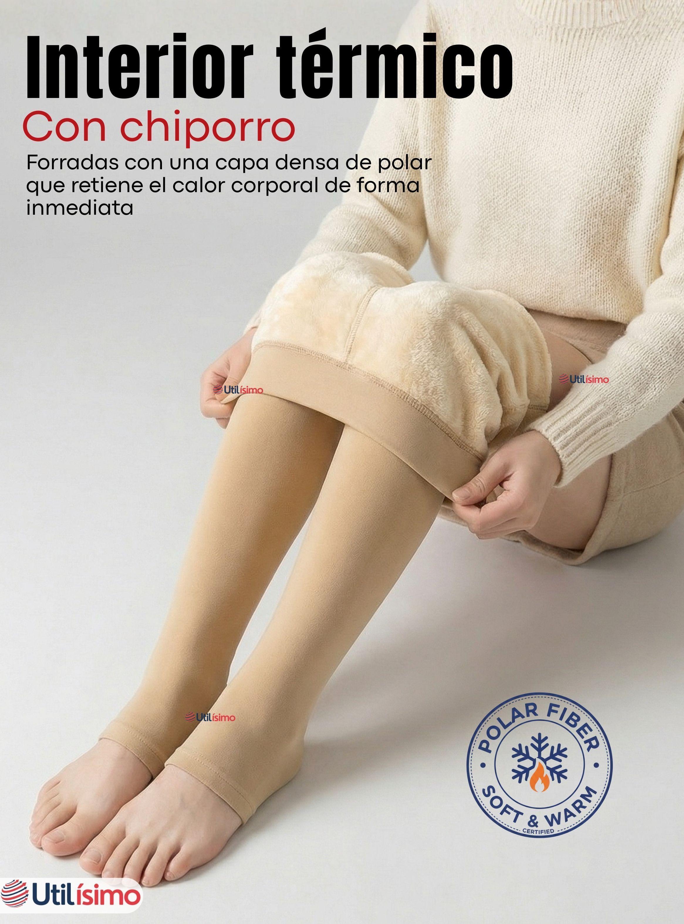 Calza Panty Con Polar Térmica Mujer de Color Beige Chiporro-5