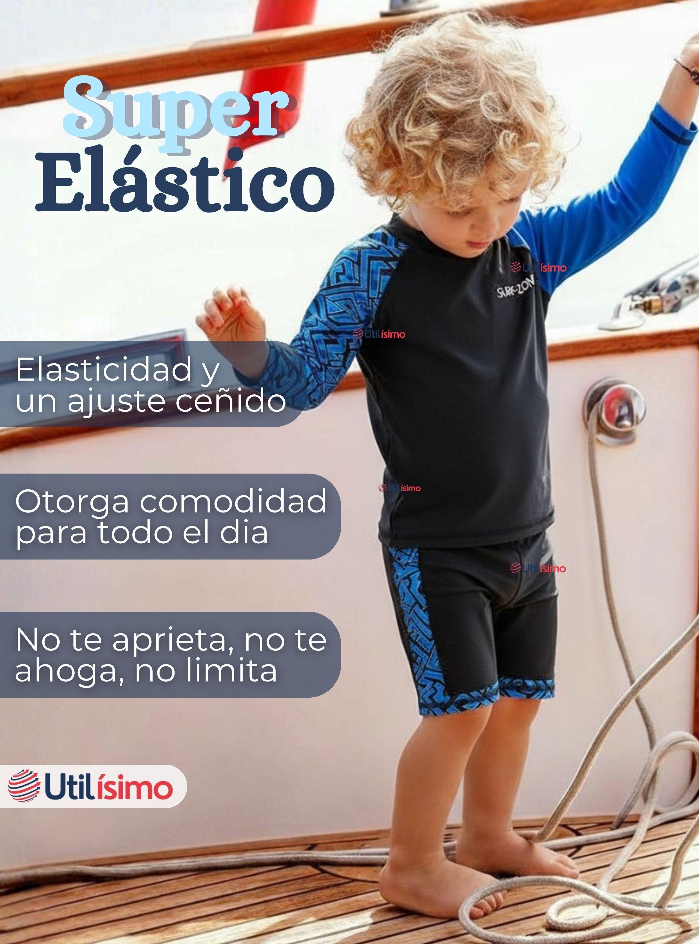 Traje de Baño Manga Larga Pantalón Corto 2 Piezas Corte Split Niño 3 a 11 años Black-6