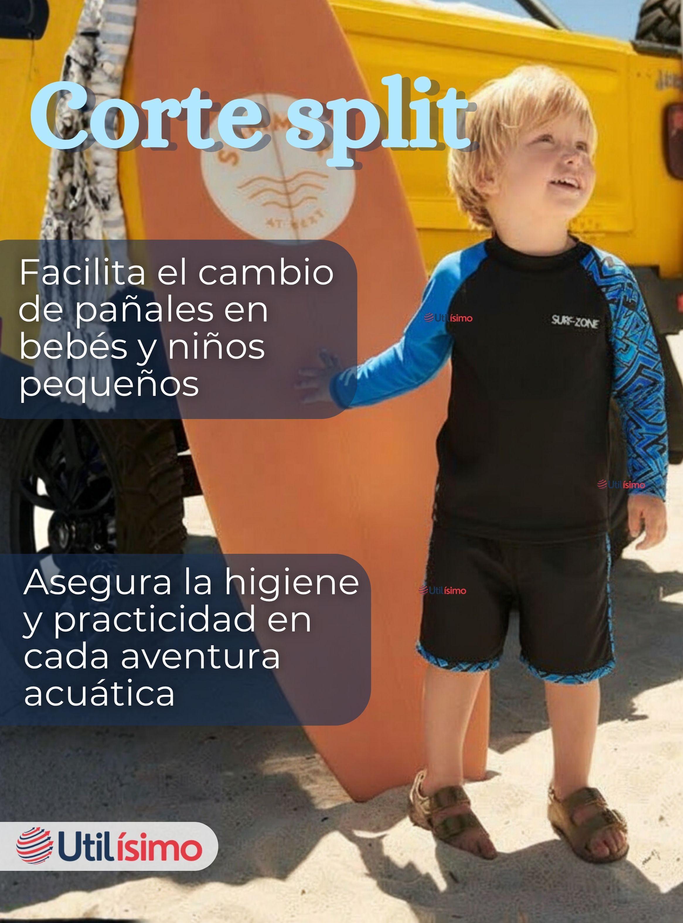 Traje de Baño Manga Larga Pantalón Corto 2 Piezas Corte Split Niño 3 a 11 años Black-7